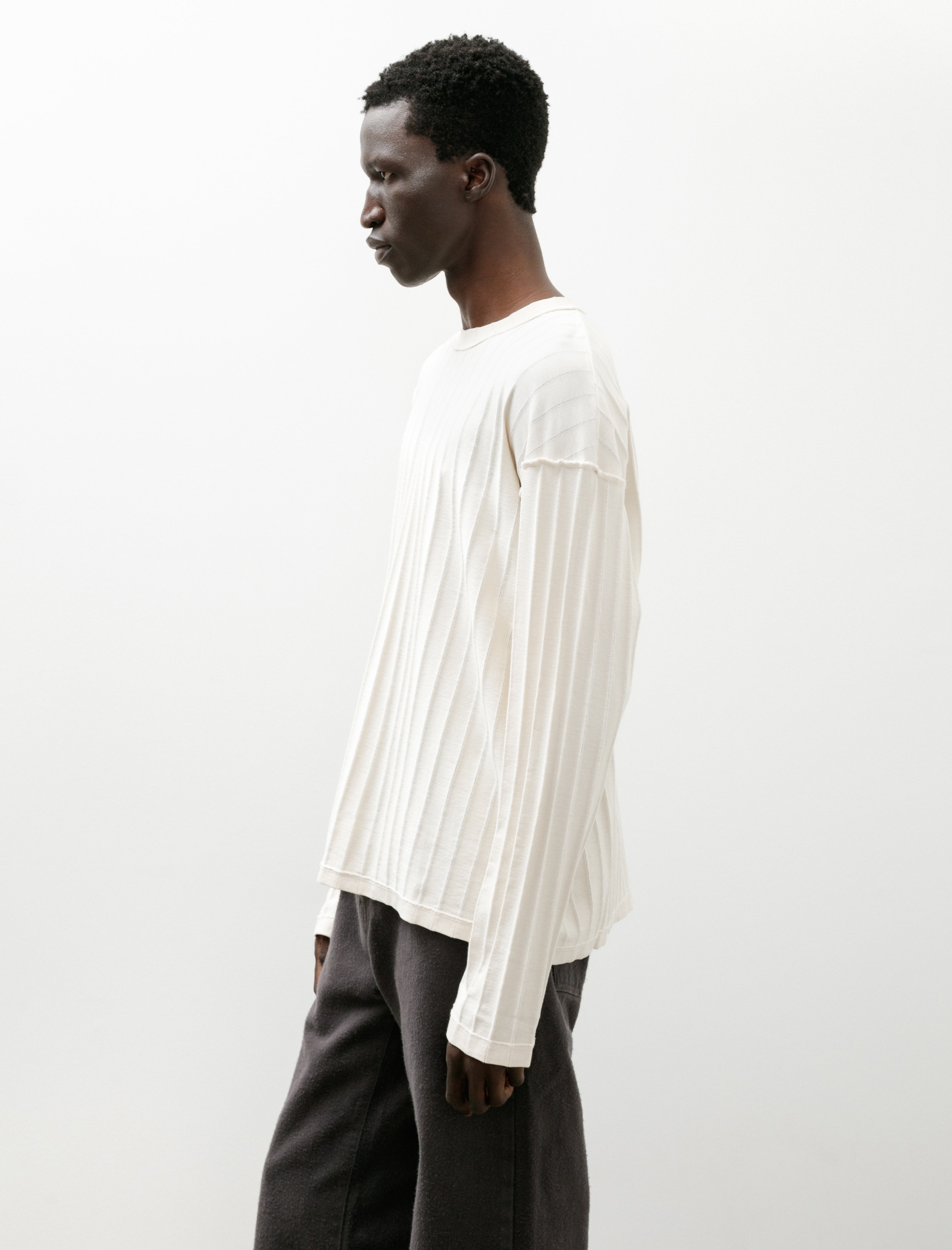 mfpen Round Neck Sweater Ecru Inverted Ajour Stripe