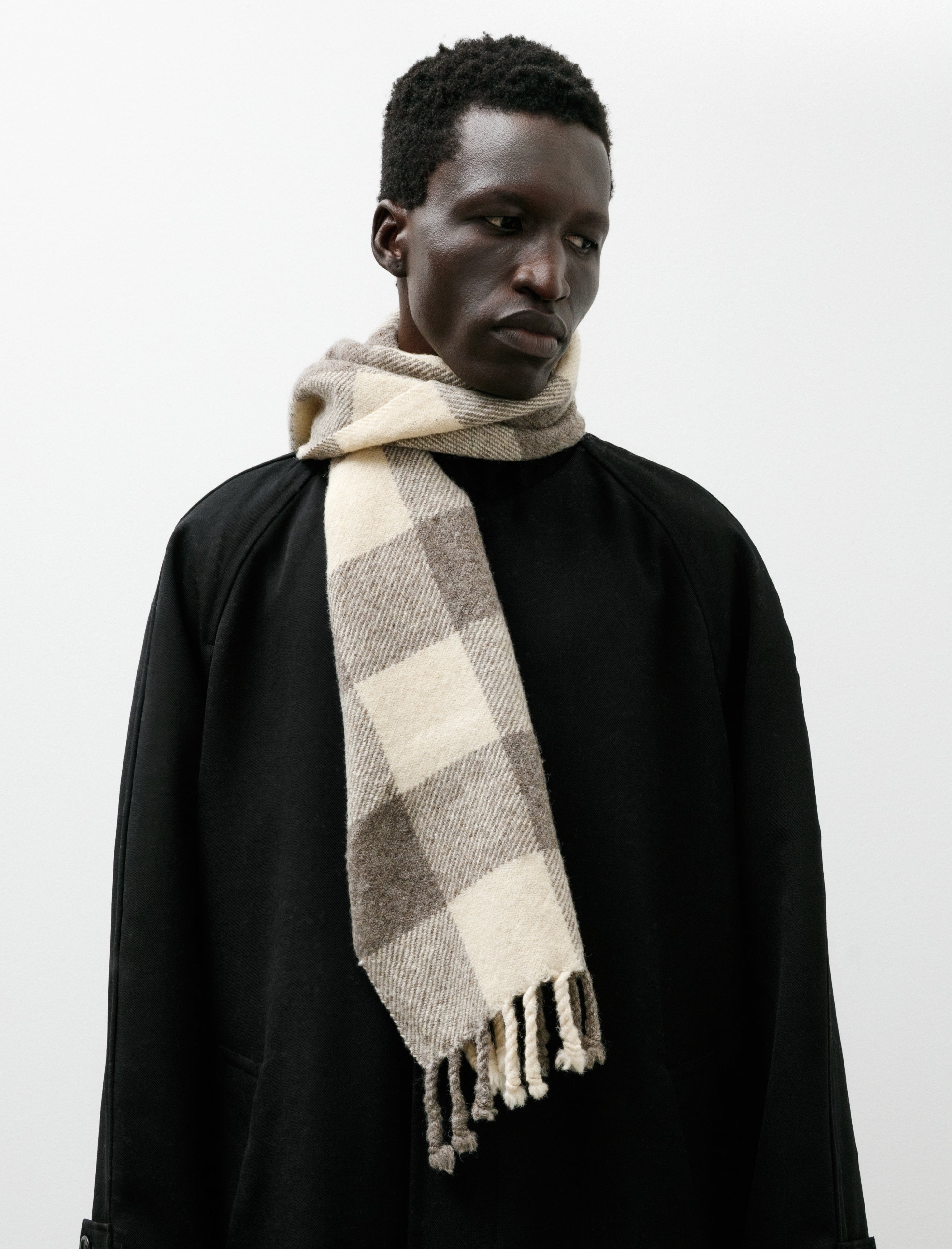 Dana Lee Brown Felted Blanket Scarf Broad Check Sheep's Grey