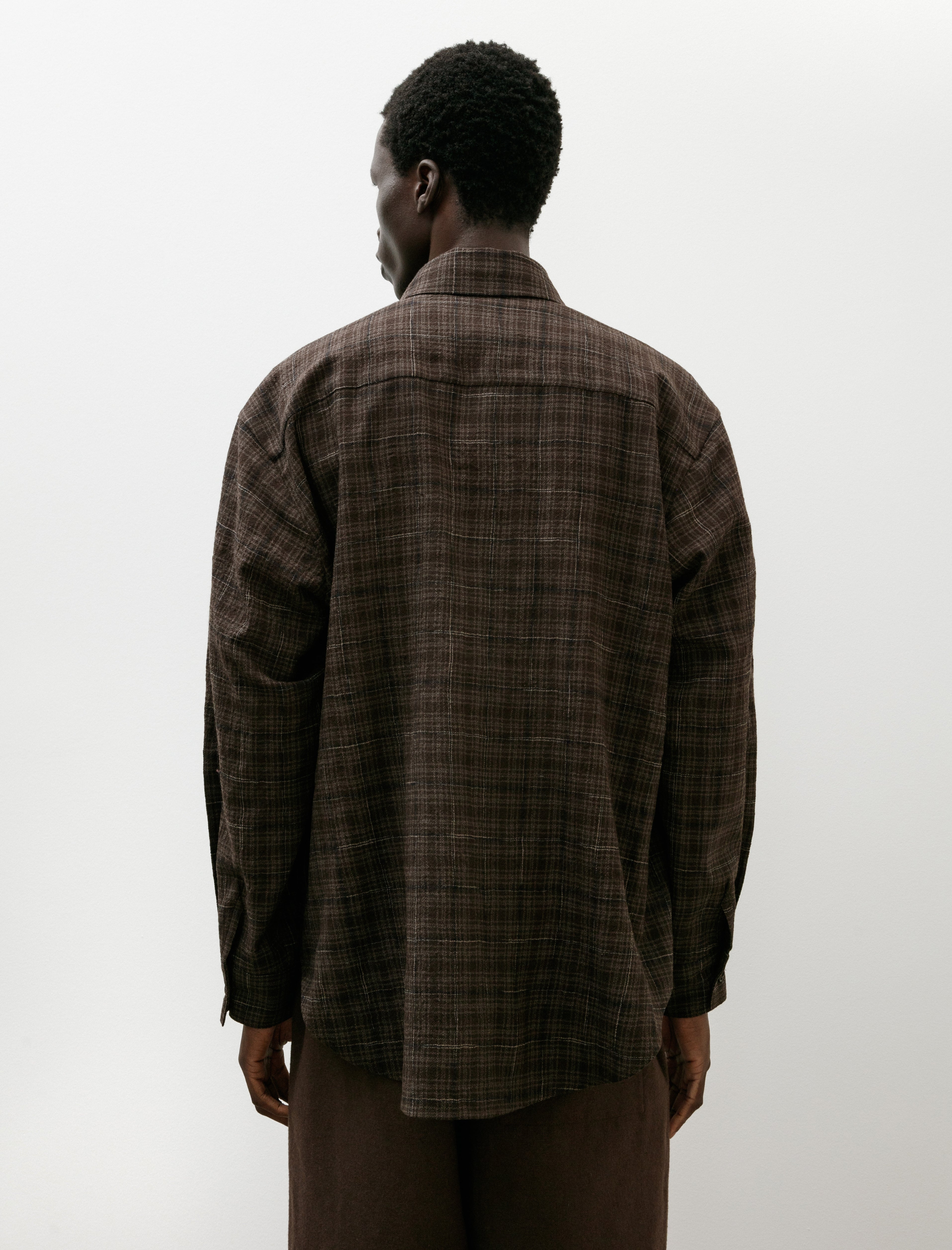 Evan Kinori Big Shirt Kasuri Wool Check Brown Beige Navy
