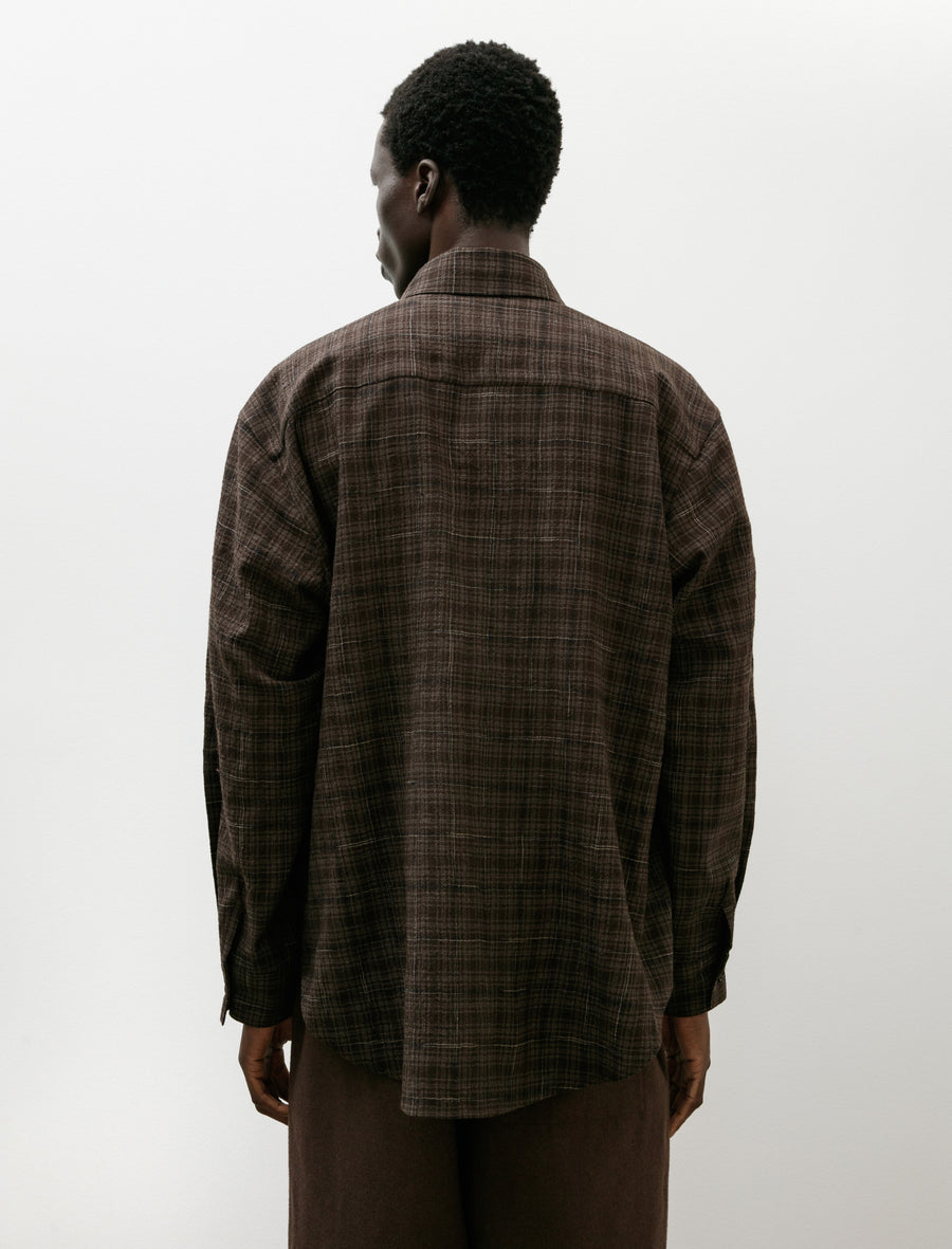 Big Shirt Kasuri Wool Check Brown Beige Navy - Image 2