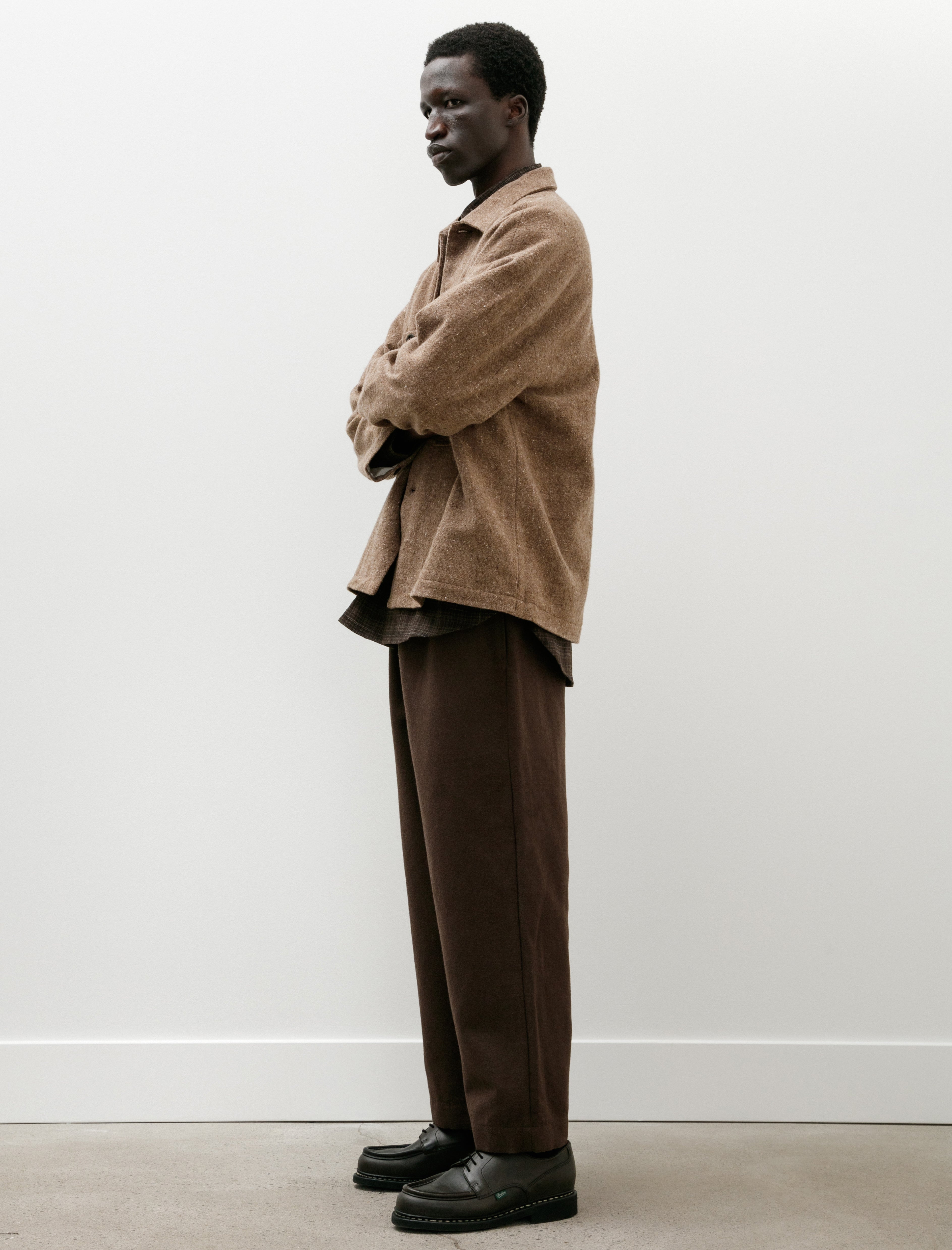 Evan Kinori Elastic Pant Brush Wool Cotton Linen Dark Olive