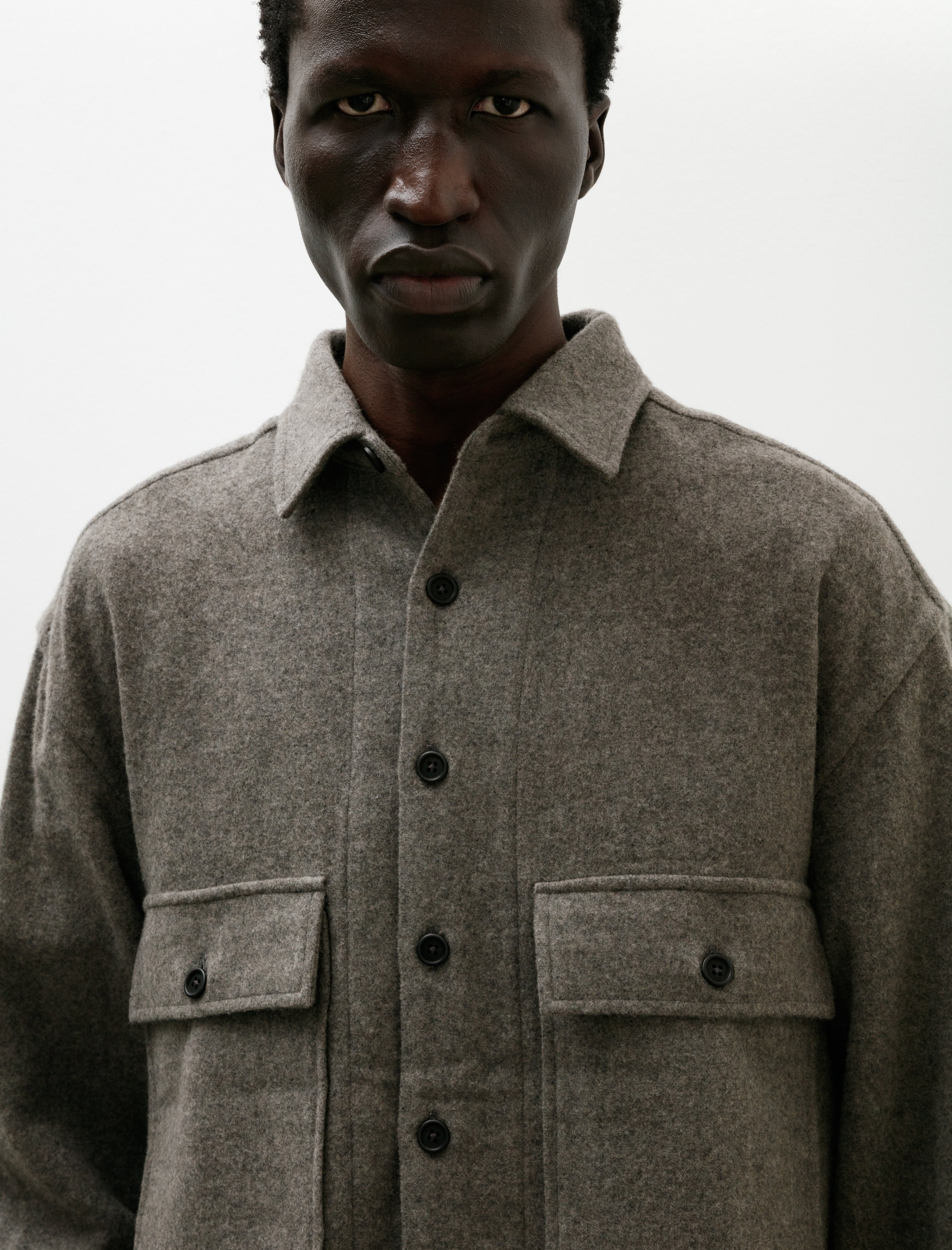 Evan Kinori Big Shirt Brushed Wool Cashmere Mid Grey