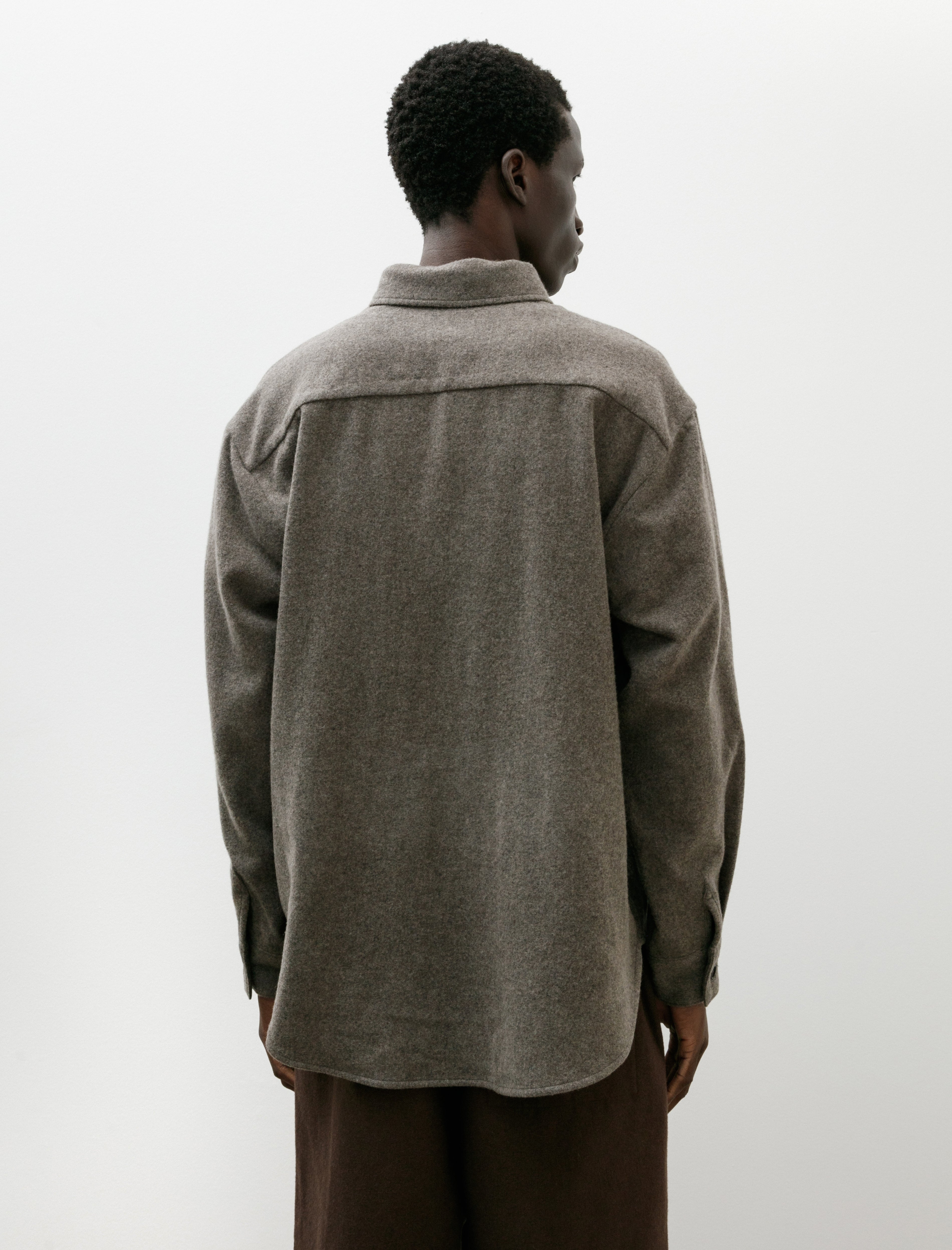 Evan Kinori Big Shirt Brushed Wool Cashmere Mid Grey