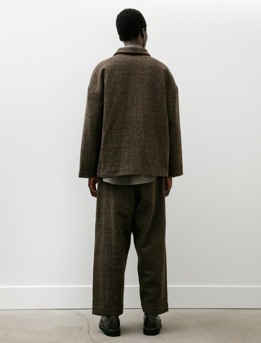 Two Pleat Pant Wool Herringbone Check Dark Olive/Charcoal - Image 2