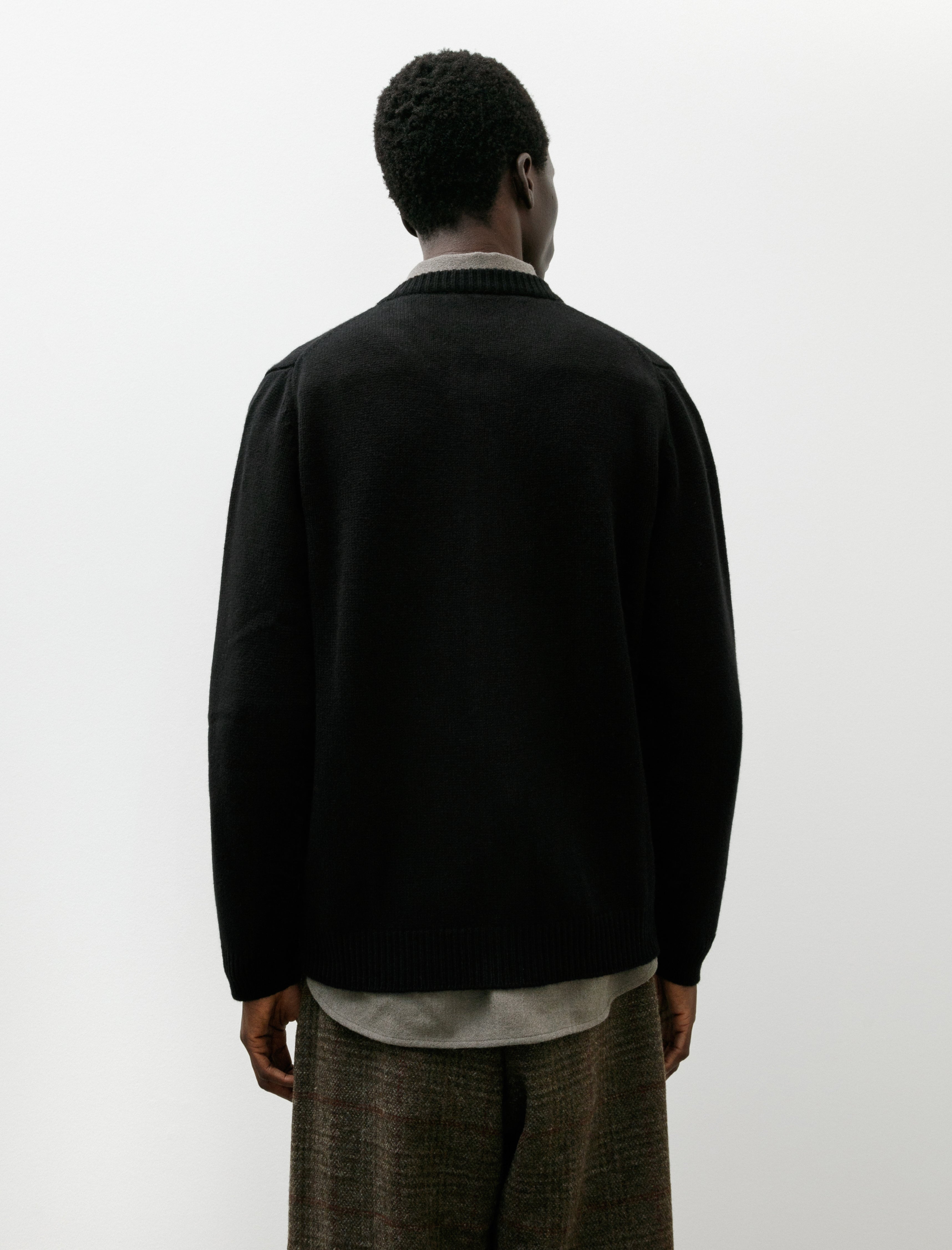 Evan Kinori Crewneck Cardigan Cashmere Lambswool Black