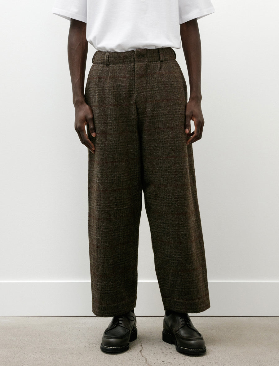 Two Pleat Pant Wool Herringbone Check Dark Olive/Charcoal - Image 4