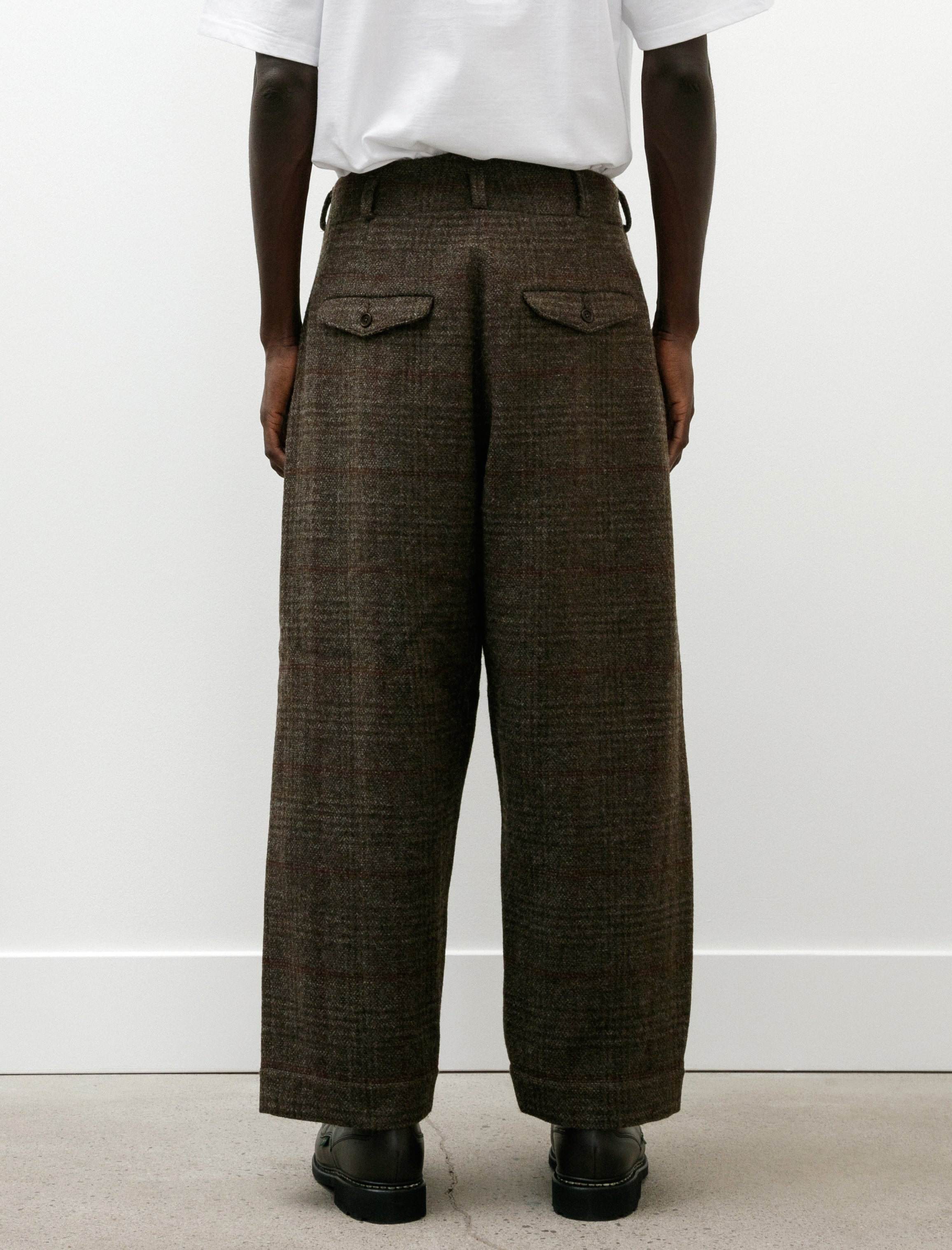 Evan Kinori Two Pleat Pant Wool Herringbone Check Dark Olive/Charcoal