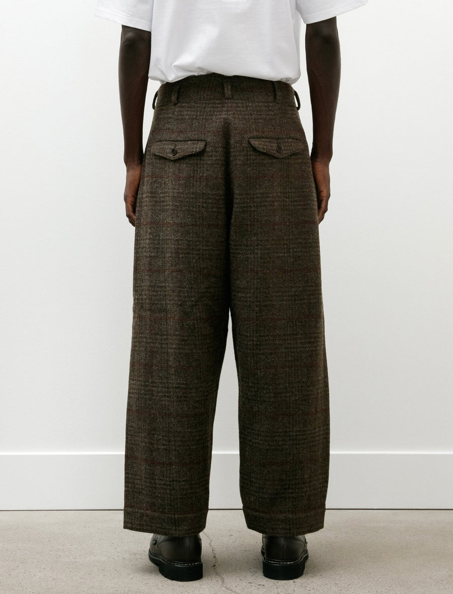 Two Pleat Pant Wool Herringbone Check Dark Olive/Charcoal - Image 5