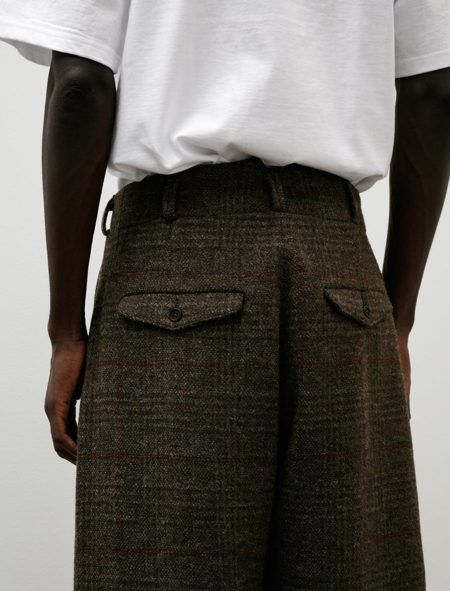 Two Pleat Pant Wool Herringbone Check Dark Olive/Charcoal - Image 7