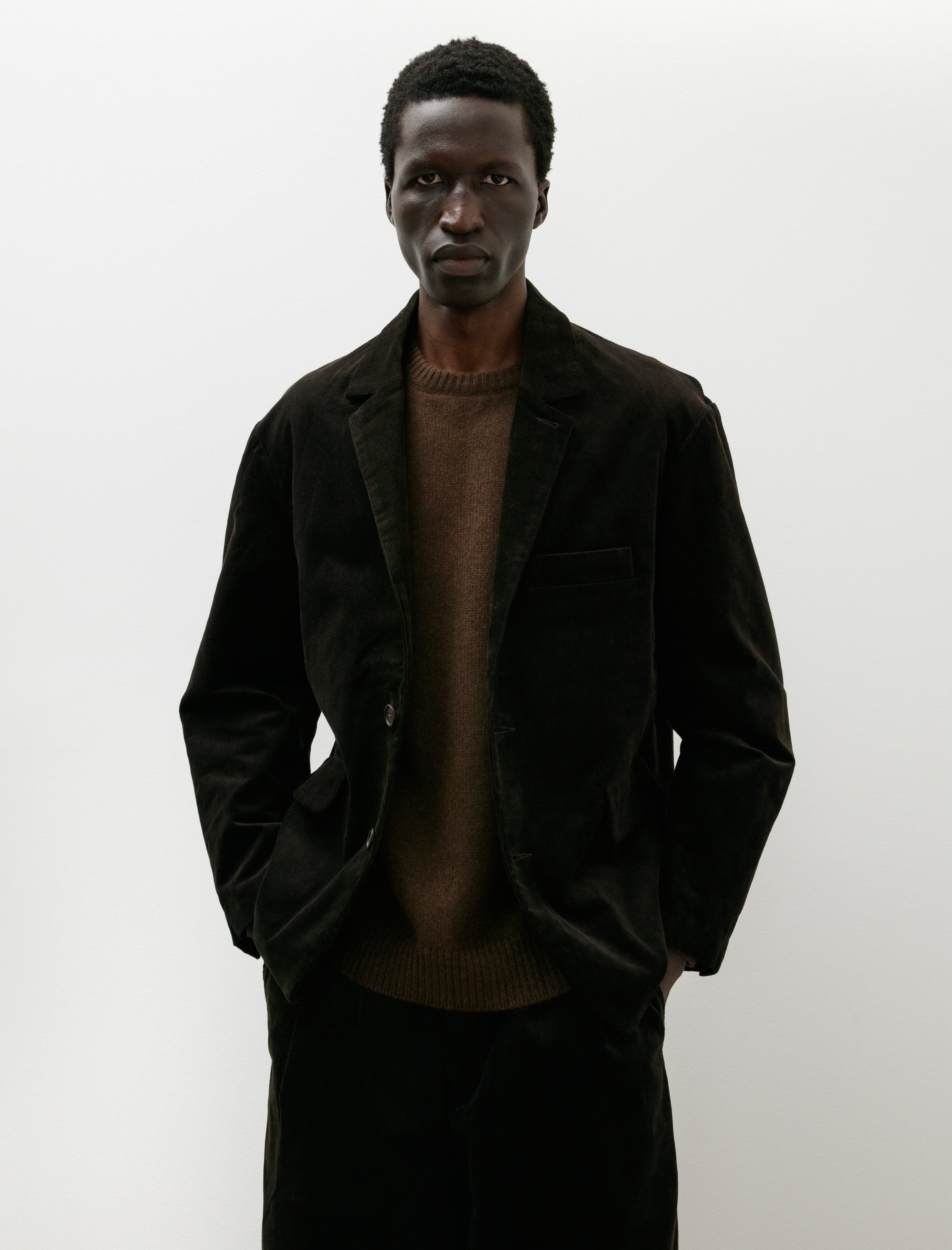 Evan Kinori Three Button Jacket Cotton Corduroy Dark Olive