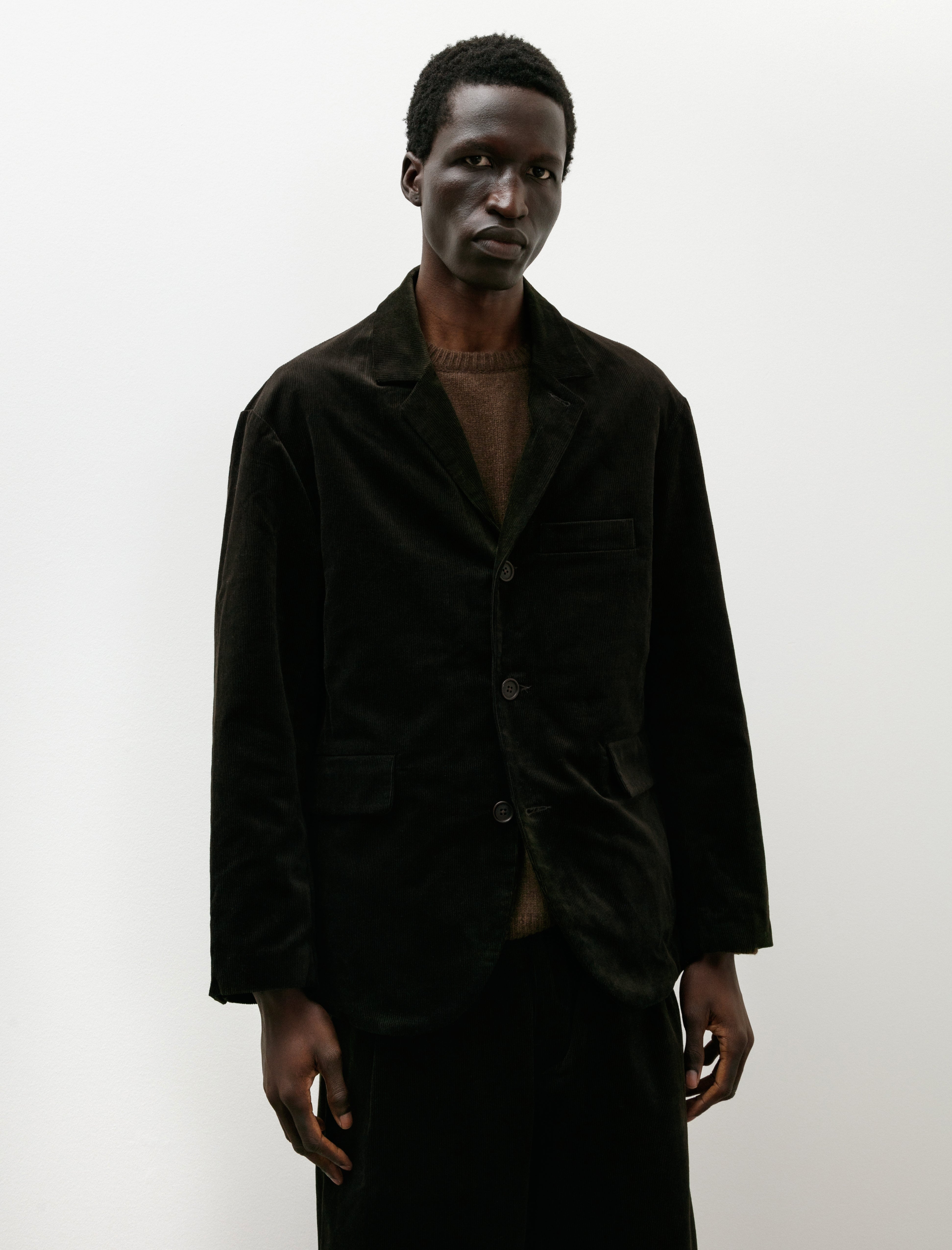 Evan Kinori Three Button Jacket Cotton Corduroy Dark Olive