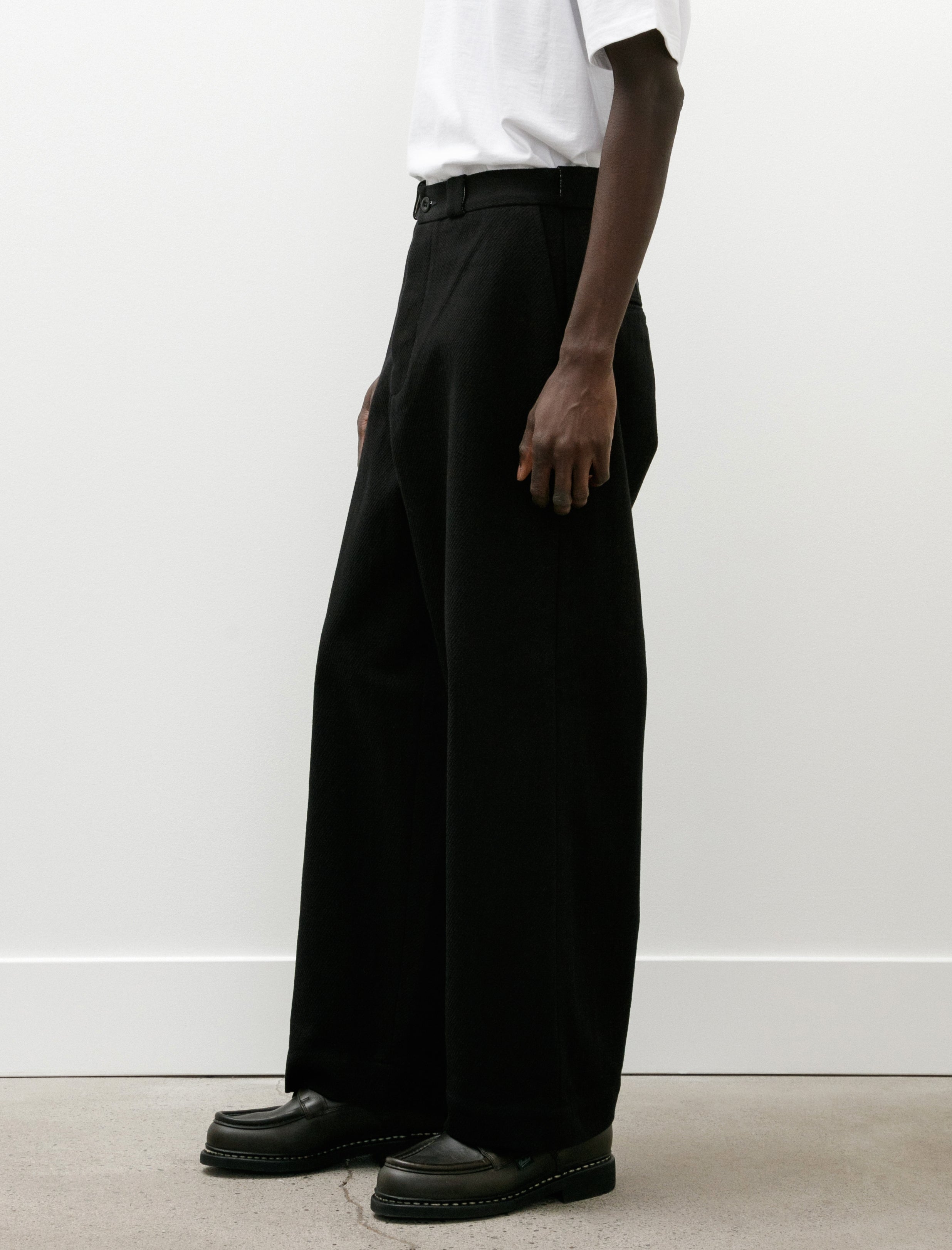 Evan Kinori Flat Front Pant Cotton Kersey Black