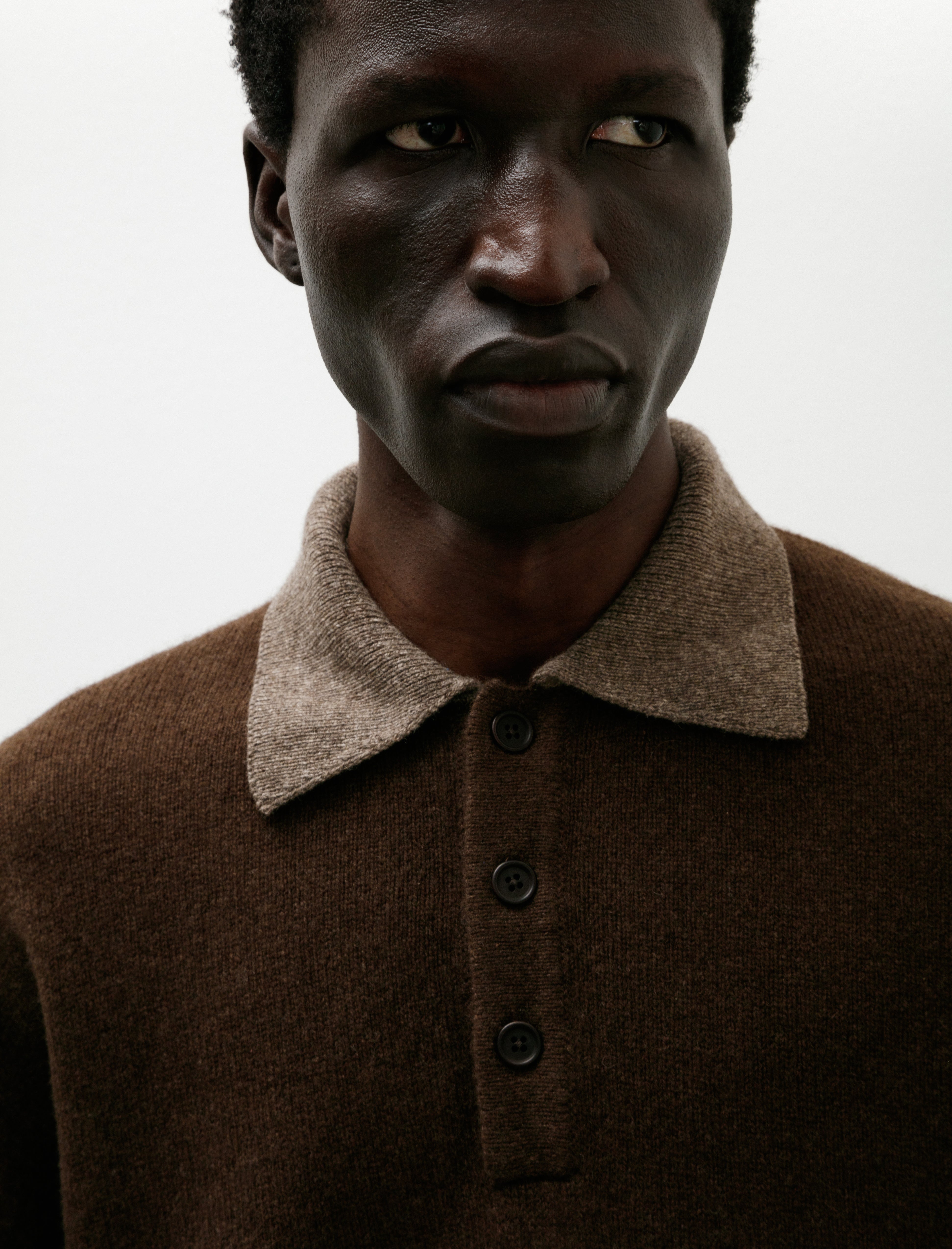 Evan Kinori Knit Polo Undyed Yak Wool Light Brown Dark Brown