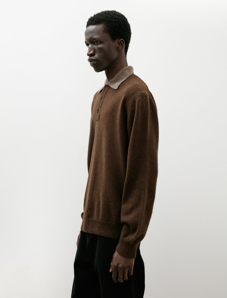 Knit Polo Undyed Yak Wool Light Brown Dark Brown - Image 3