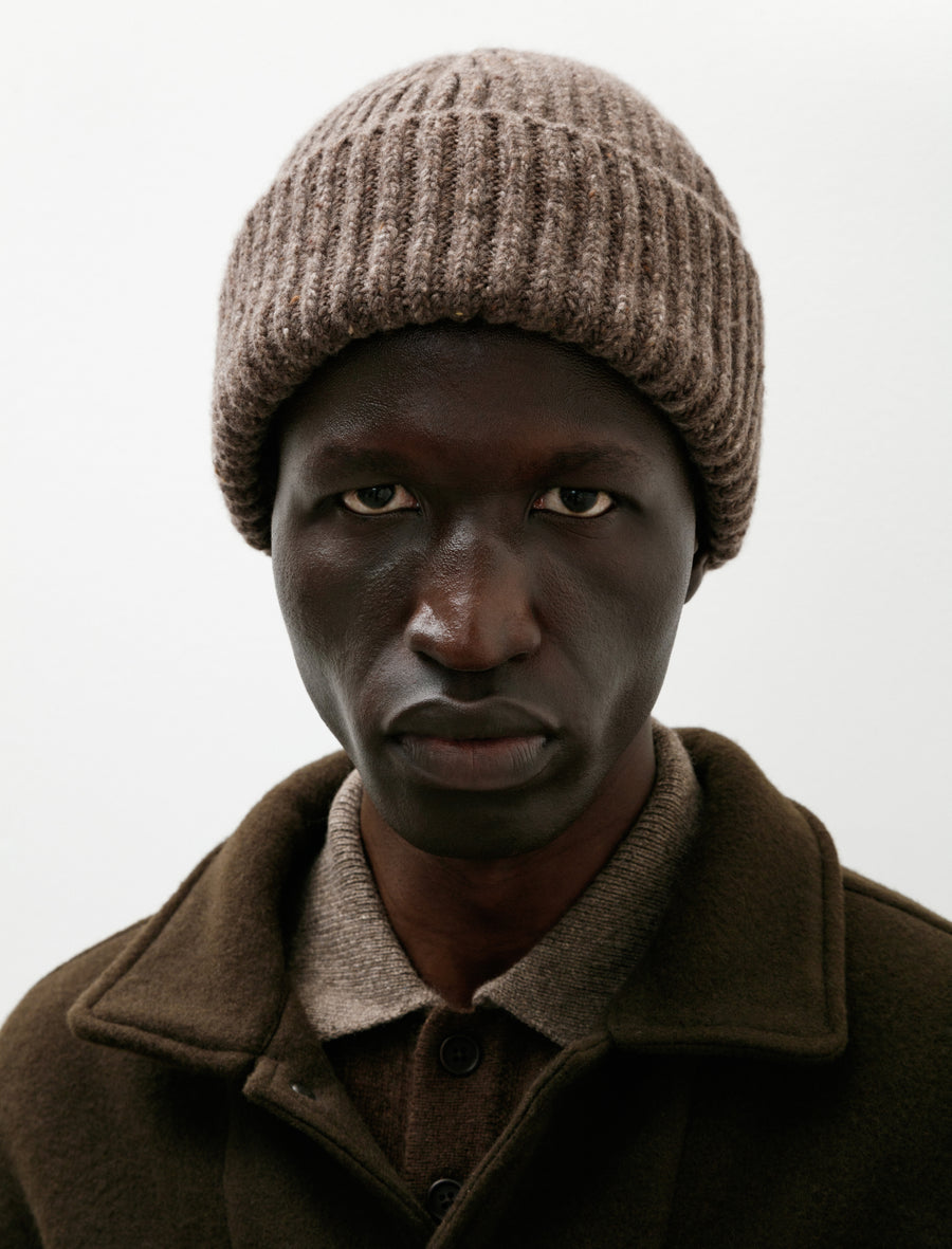 Knit Hat Cashmere Wool Tweed Light Brown - Image 1