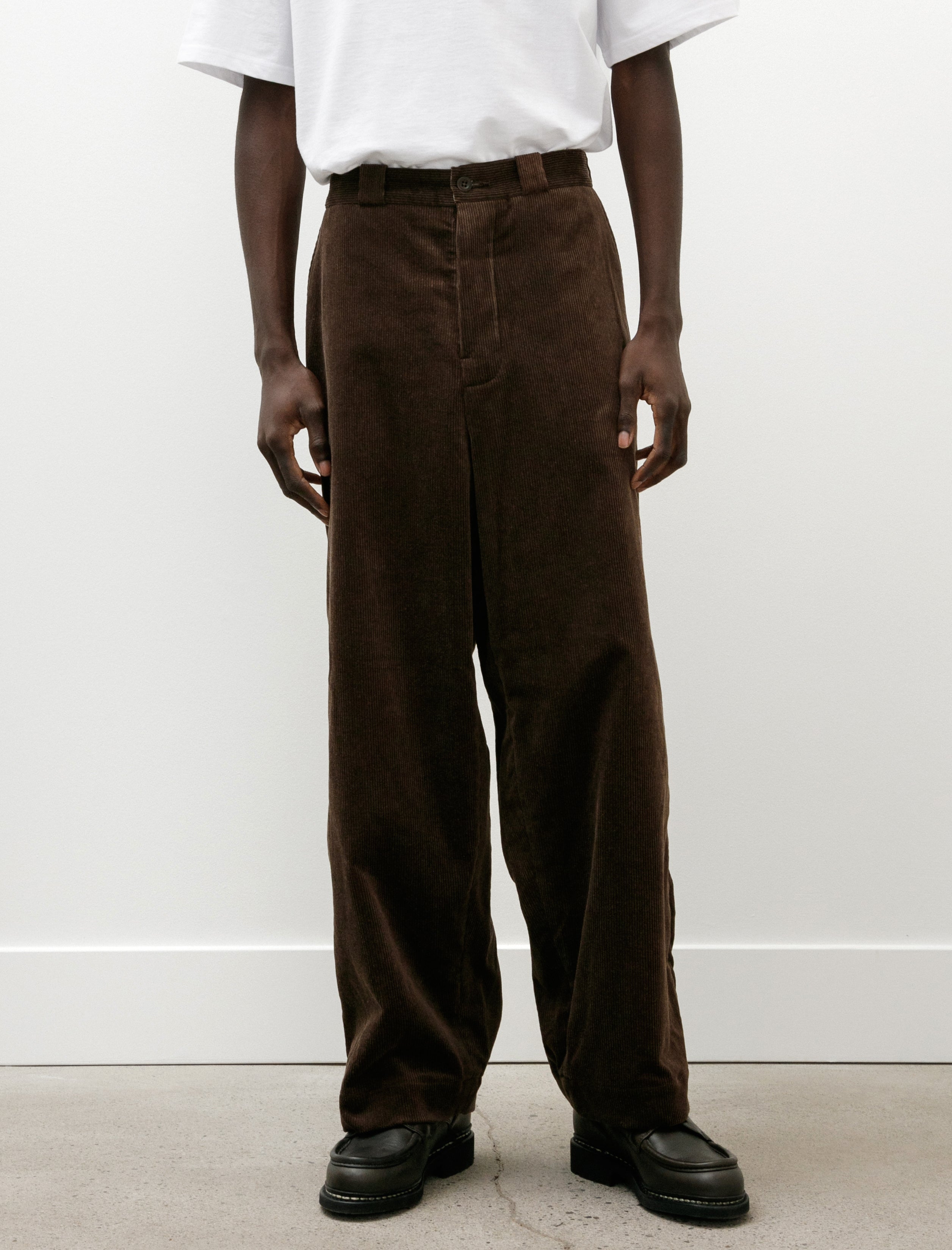 Evan Kinori Flat Front Pant Sumi Ink Corduroy Brown
