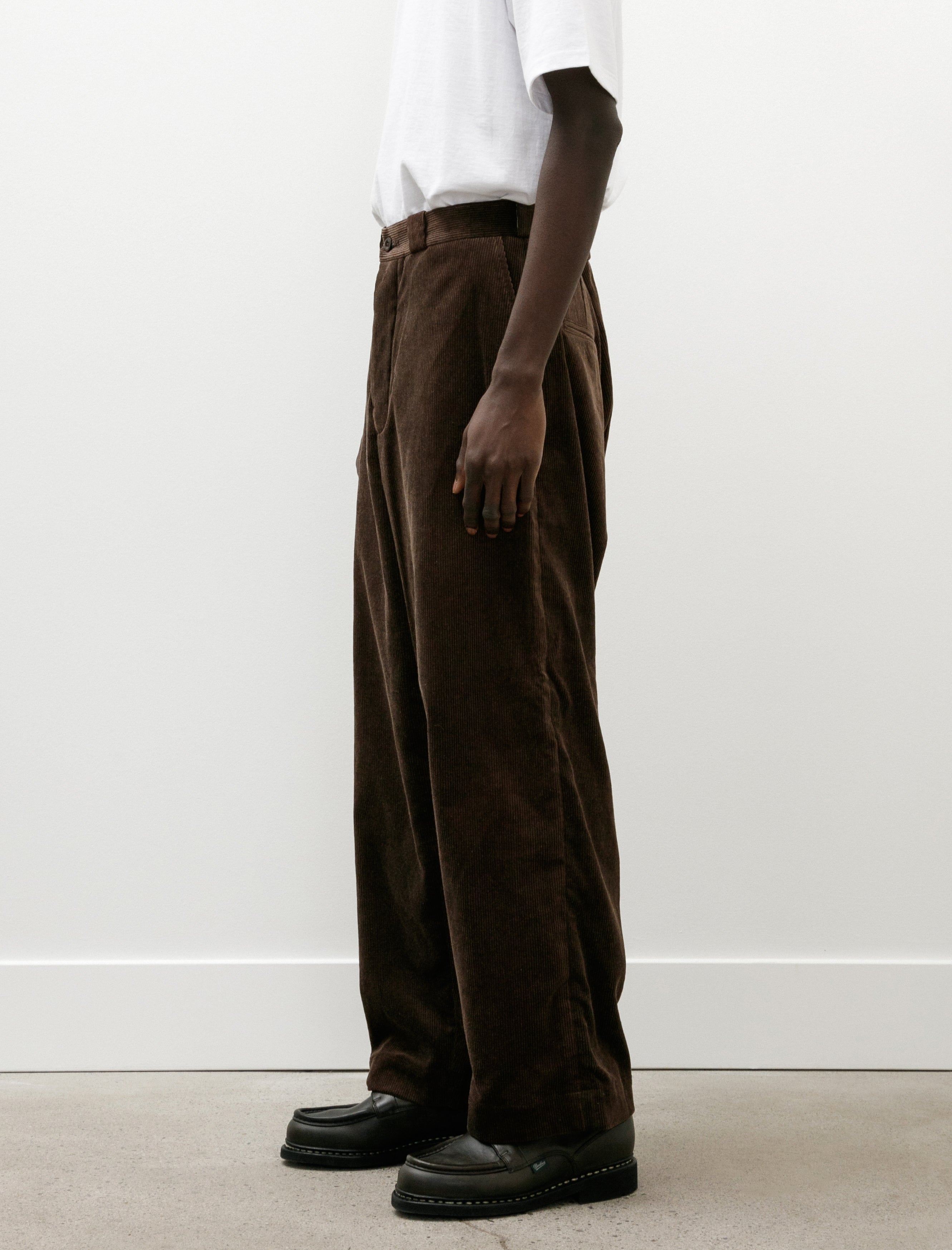 Evan Kinori Flat Front Pant Sumi Ink Corduroy Brown