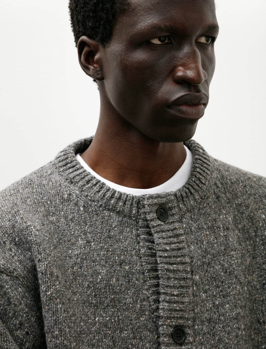 Crewneck Cardigan Wool Tweed Heather Grey - Image 4