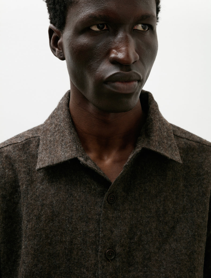 Flat Hem Shirt Undyed Wool Herringbone Dark Brown - Image 4