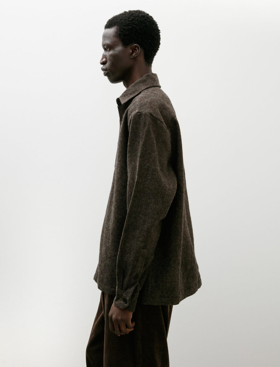 Flat Hem Shirt Undyed Wool Herringbone Dark Brown - Image 3
