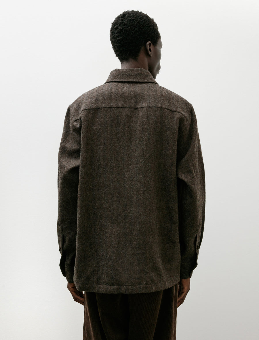 Flat Hem Shirt Undyed Wool Herringbone Dark Brown - Image 2