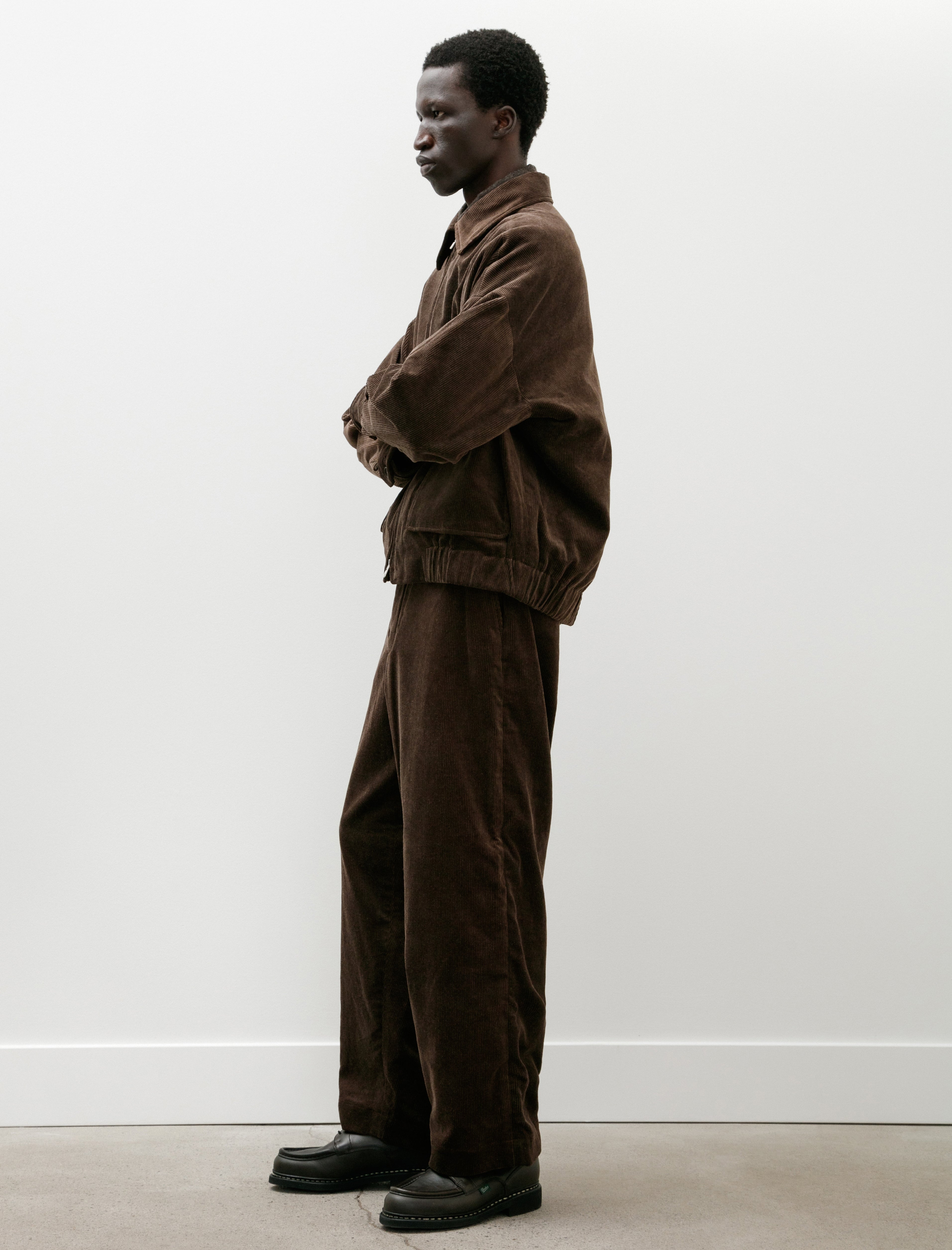 Evan Kinori Flat Front Pant Sumi Ink Corduroy Brown
