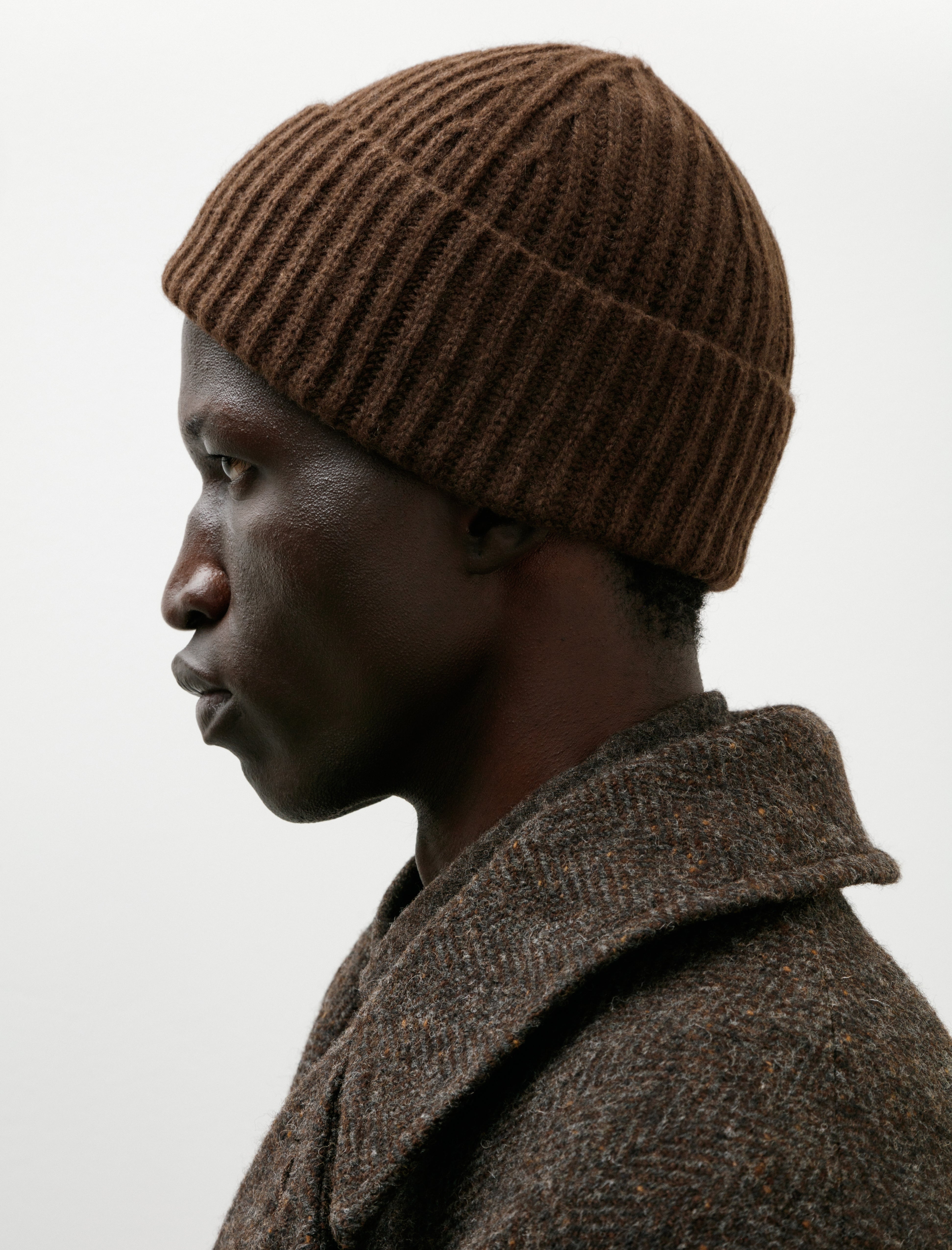 Evan Kinori Knit Hat Undyed Yak Wool Dark Brown