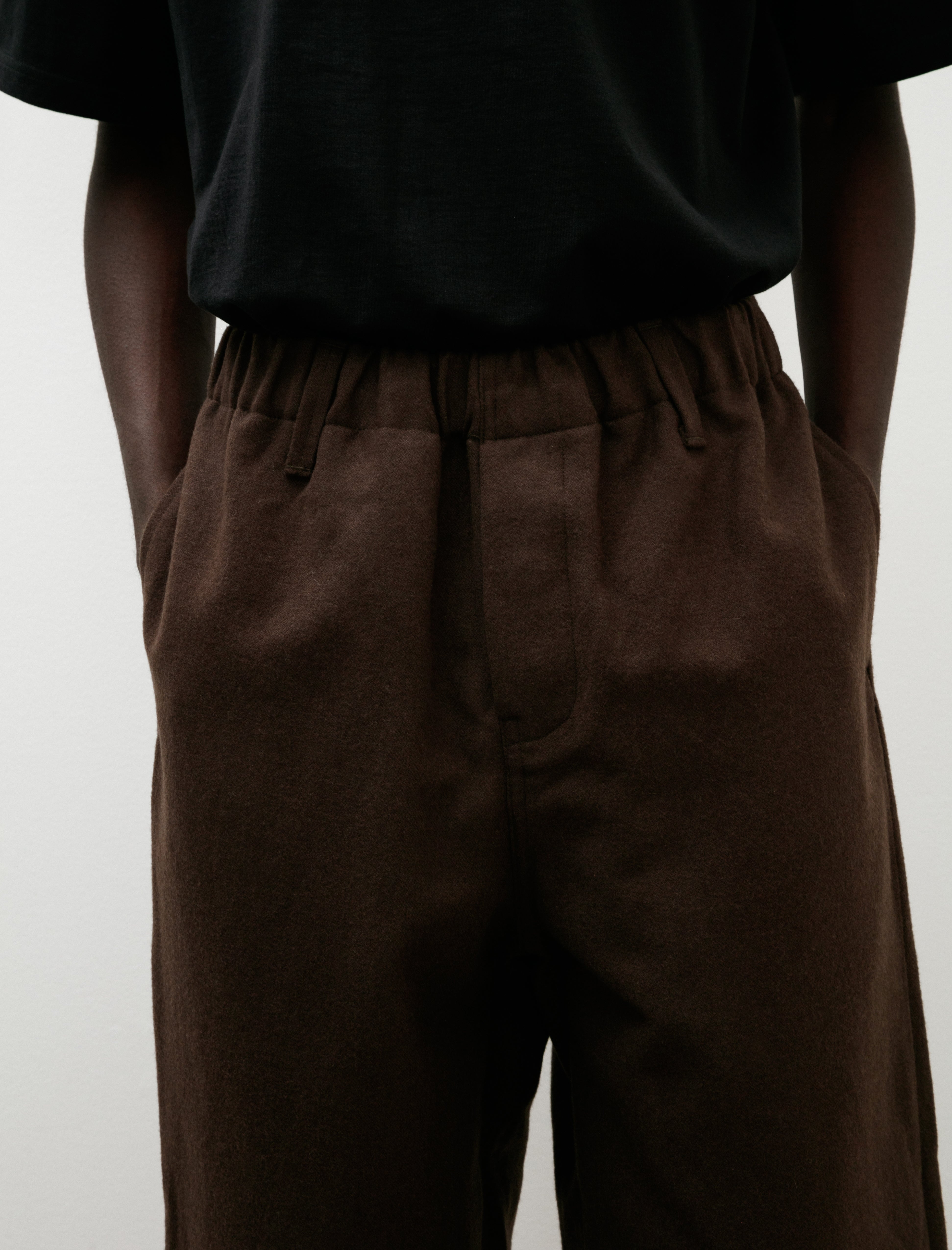 Evan Kinori Elastic Pant Brush Wool Cotton Linen Dark Olive