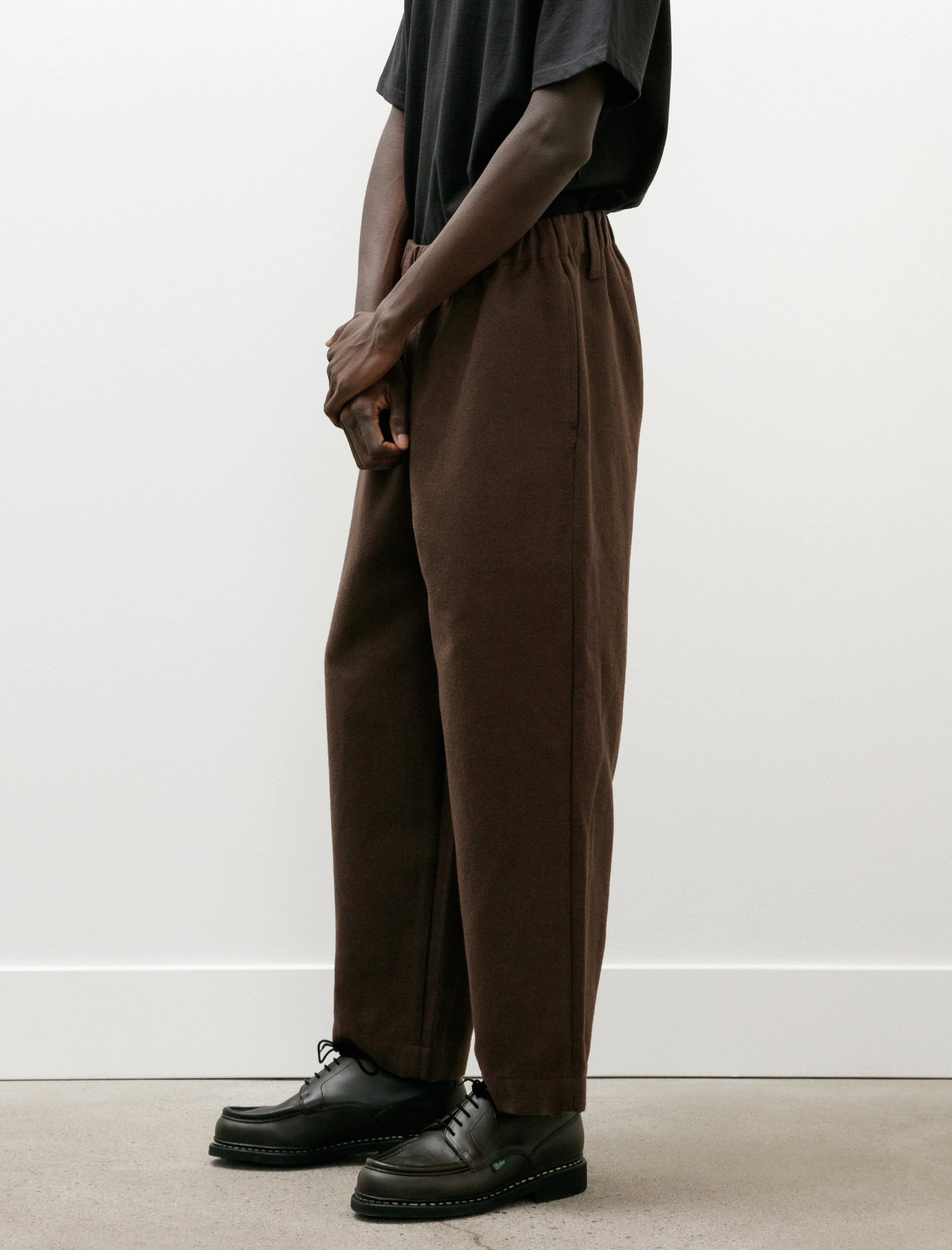 Evan Kinori Elastic Pant Brush Wool Cotton Linen Dark Olive