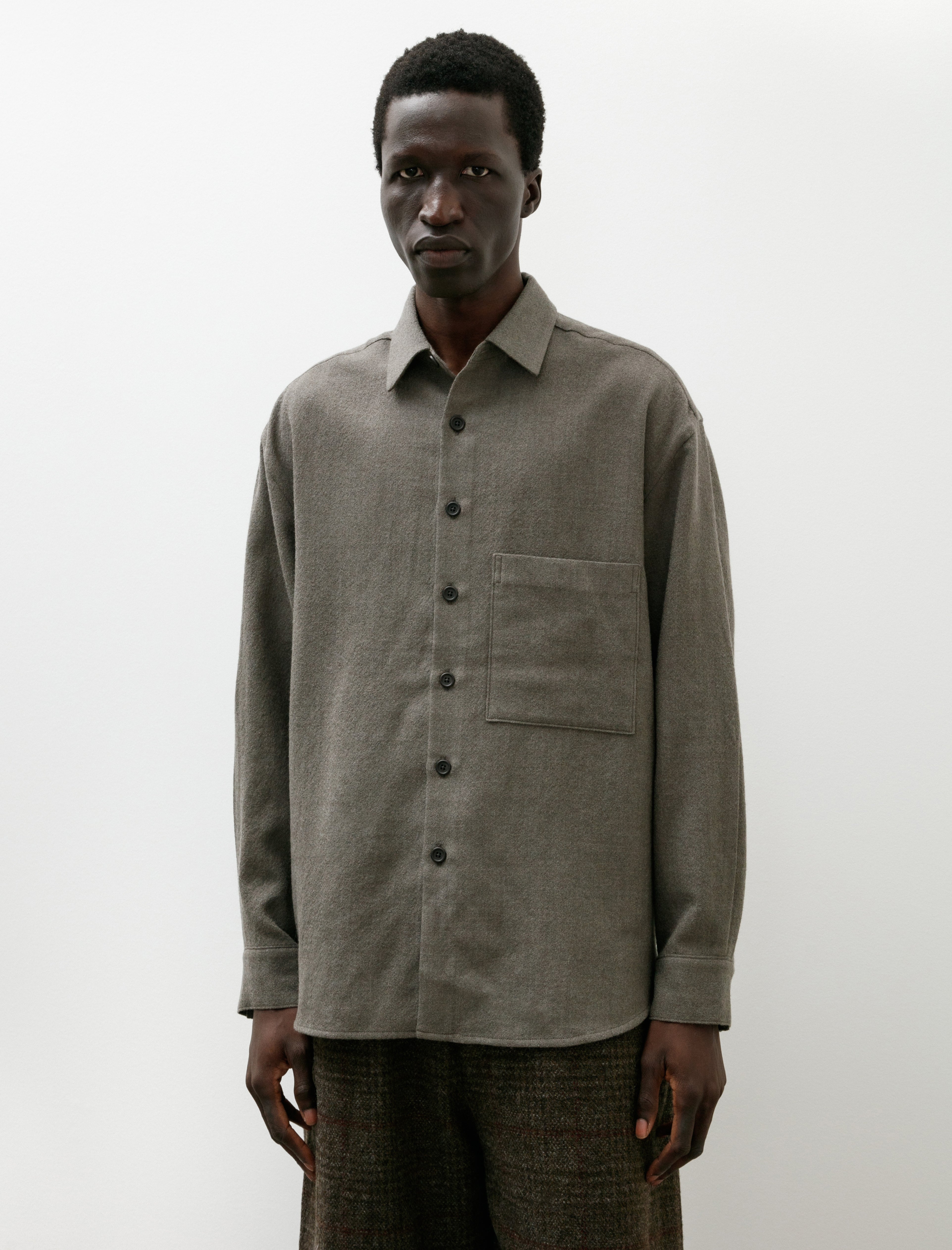 Evan Kinori Big Shirt Two Wool Gauze Heather Grey