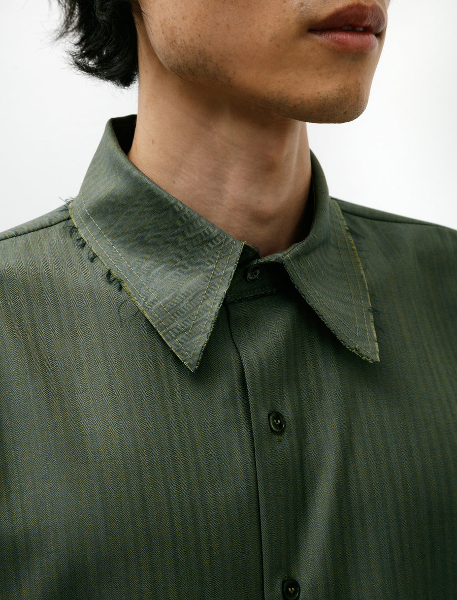 No. 197 Fine Wool Shirt Green Herringbone - Image 2