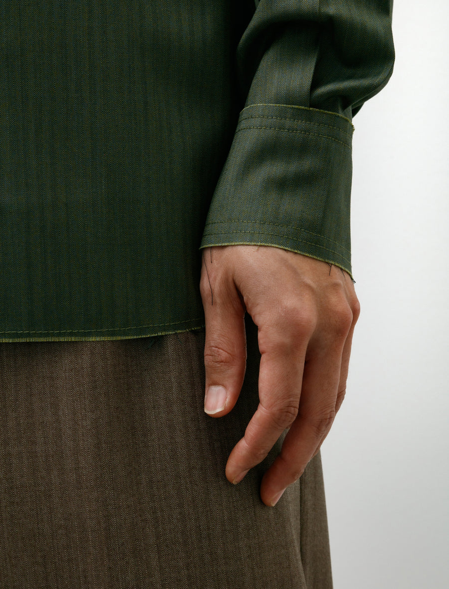 No. 197 Fine Wool Shirt Green Herringbone - Image 3