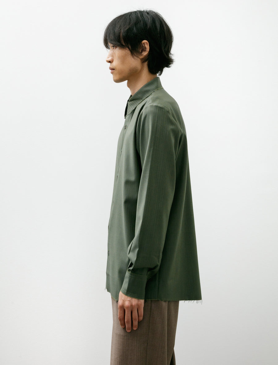 No. 197 Fine Wool Shirt Green Herringbone - Image 4
