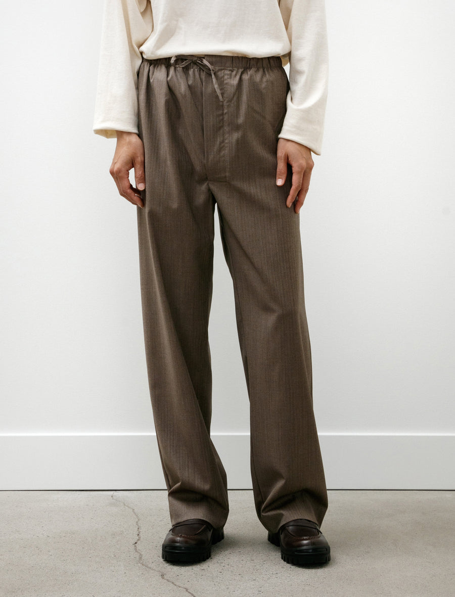 No. 288 Fine Wool Drawstring Trousers Brown Herringbone - Image 4