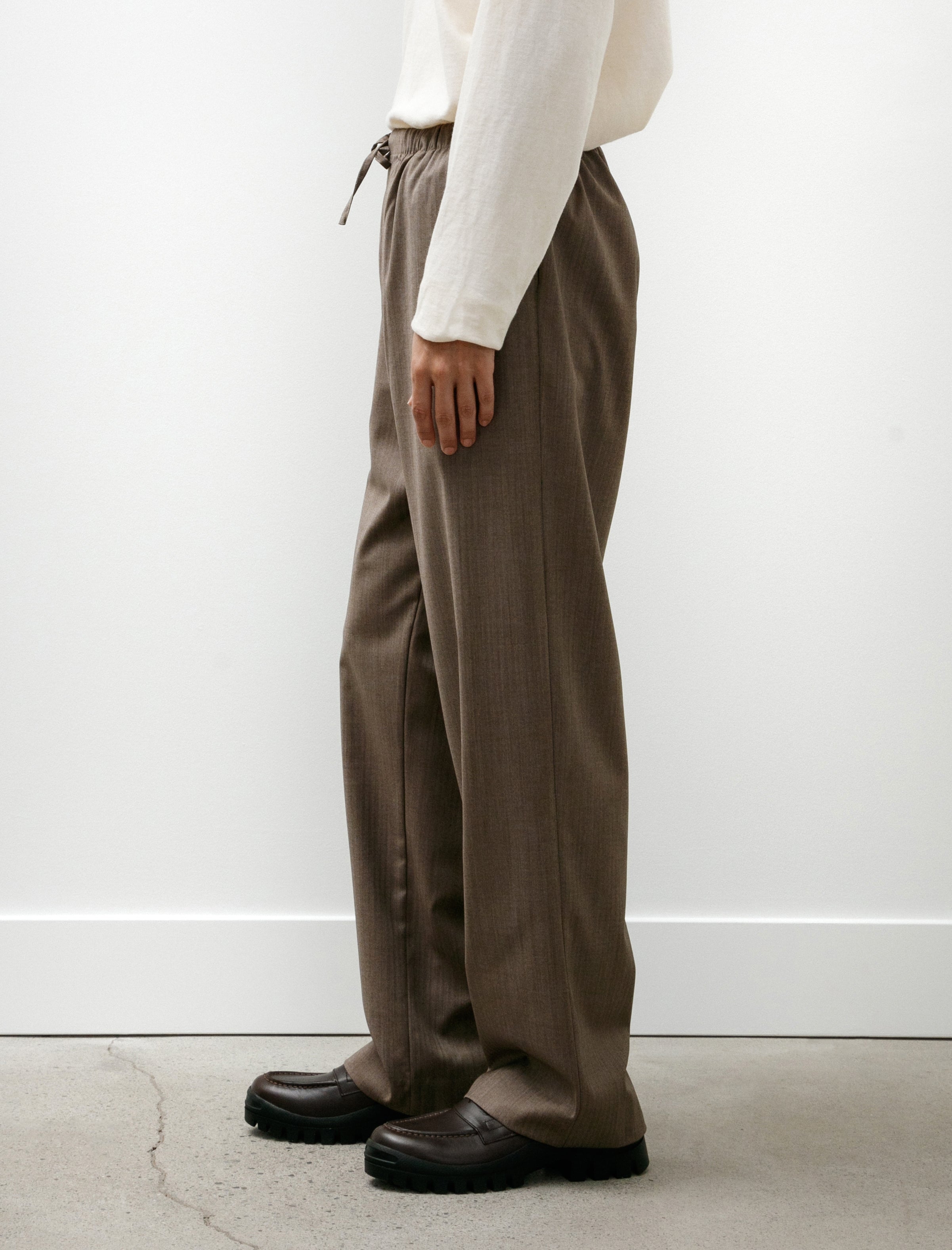 Gabriela Coll Garments No. 288 Fine Wool Drawstring Trousers Brown Herringbone