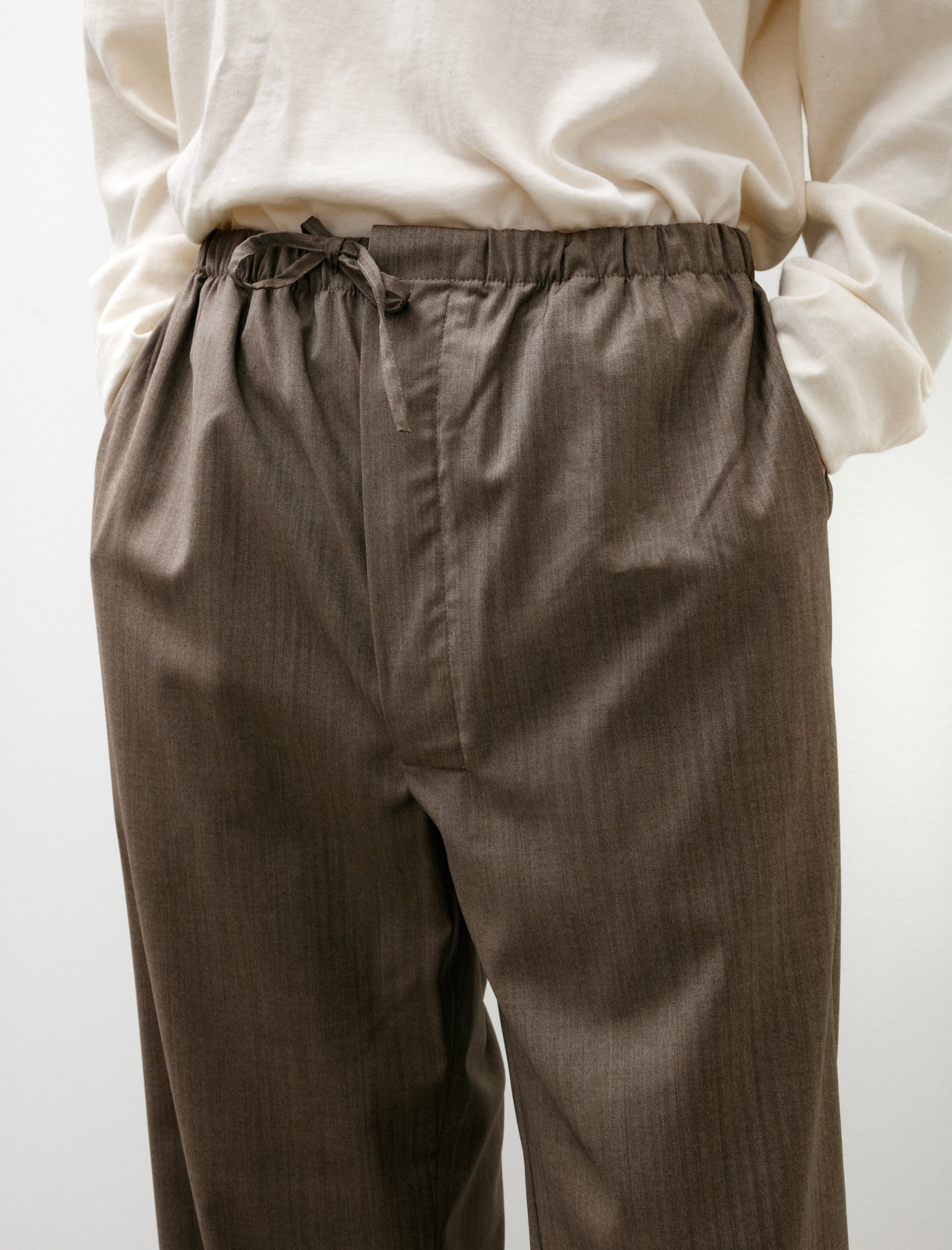 Gabriela Coll Garments No. 288 Fine Wool Drawstring Trousers Brown Herringbone