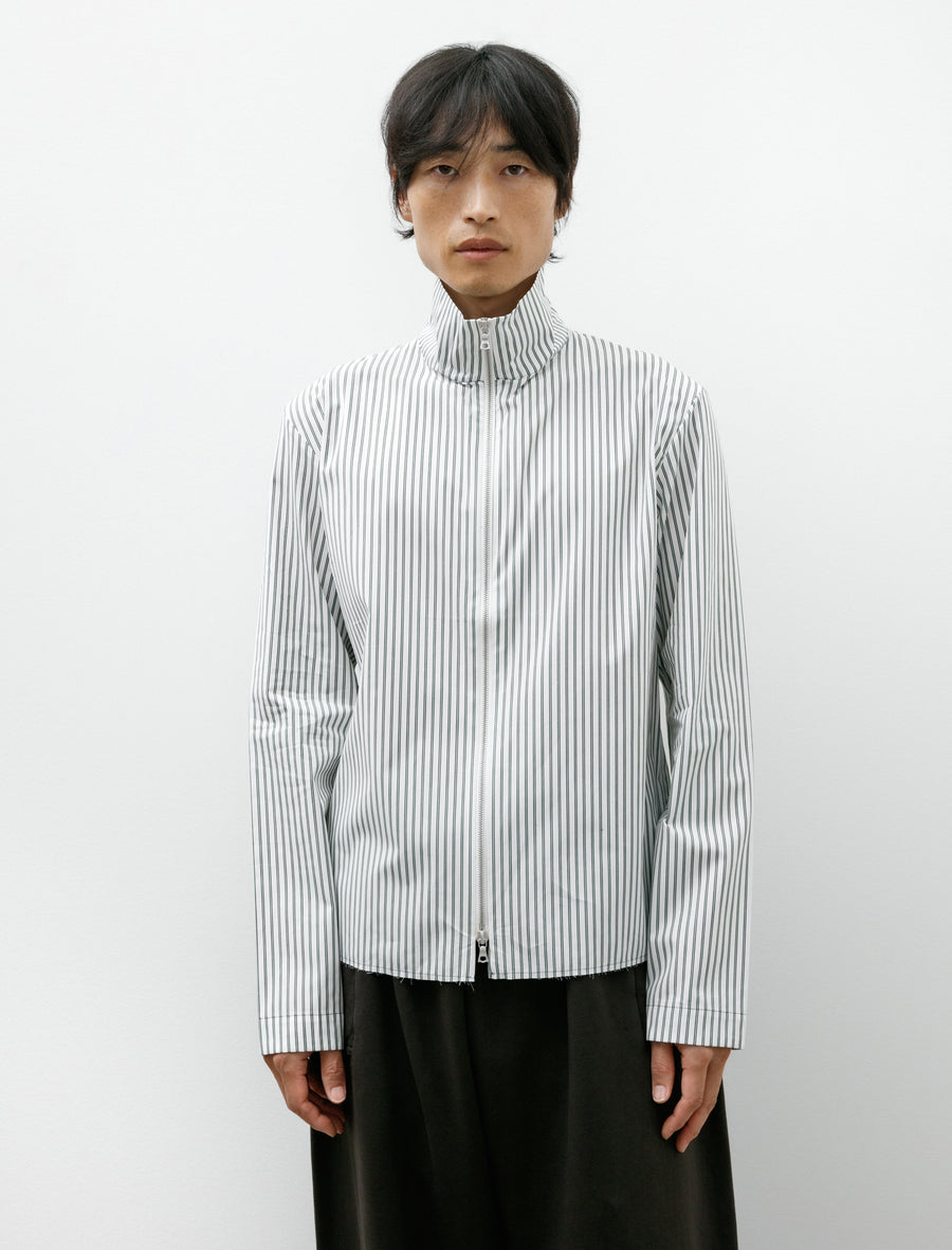 No. 323 Poplin Zipper Shirt Striped Green - Image 4