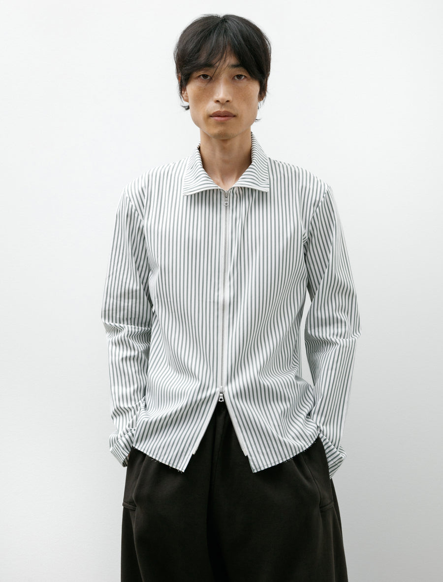 No. 323 Poplin Zipper Shirt Striped Green - Image 1