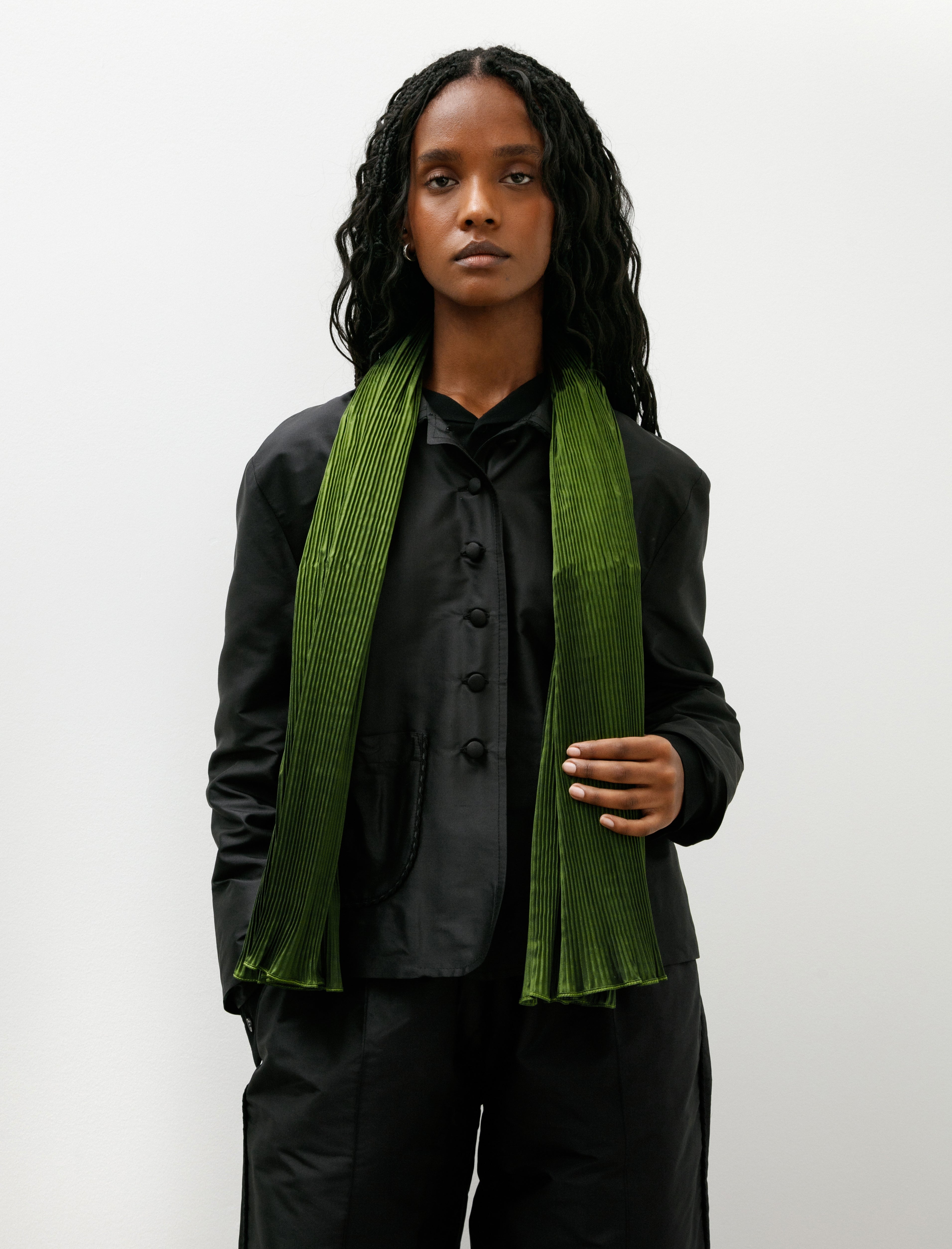 Cawley Silk Dupion Pleated Scarf Bottle Green
