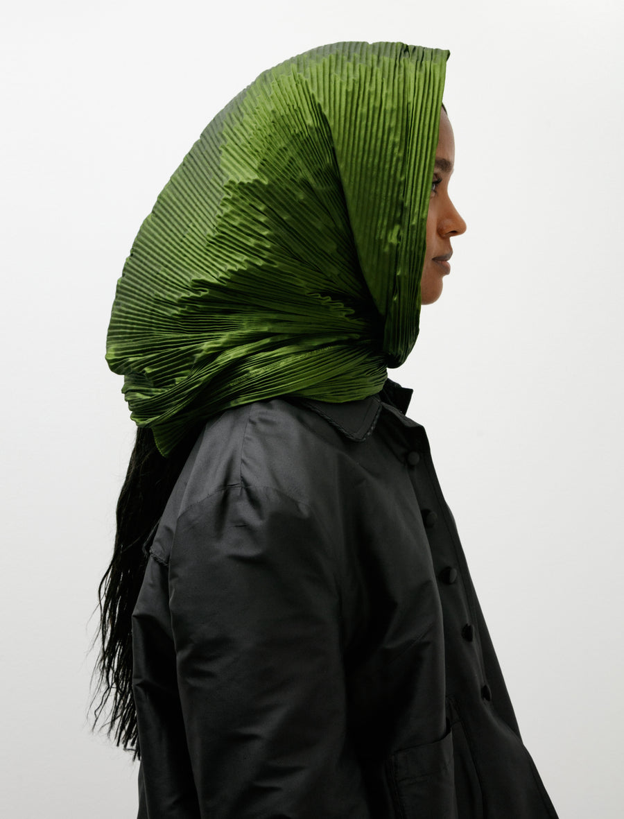 Silk Dupion Pleated Scarf Bottle Green - Image 4