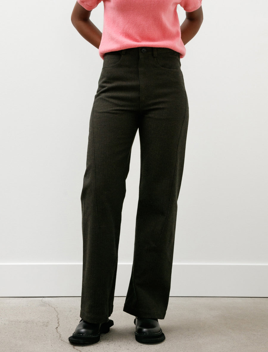 Darted Straight Leg Pant Cotton Wool Herringbone Green - Image 2