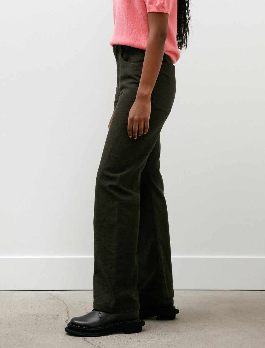 Darted Straight Leg Pant Cotton Wool Herringbone Green - Image 4