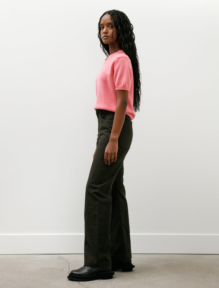 Darted Straight Leg Pant Cotton Wool Herringbone Green - Image 3