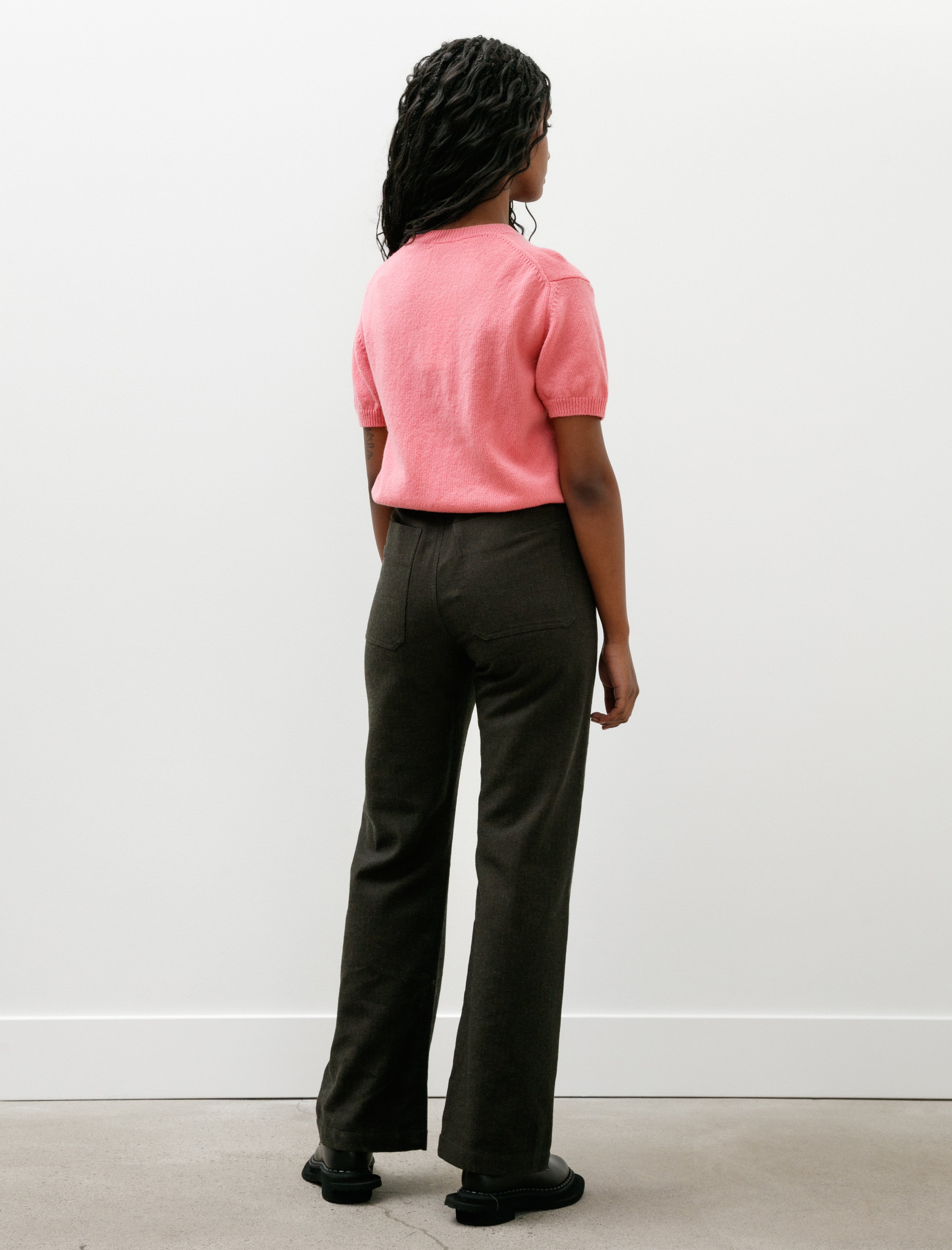 Wanze Darted Straight Leg Pant Cotton Wool Herringbone Green