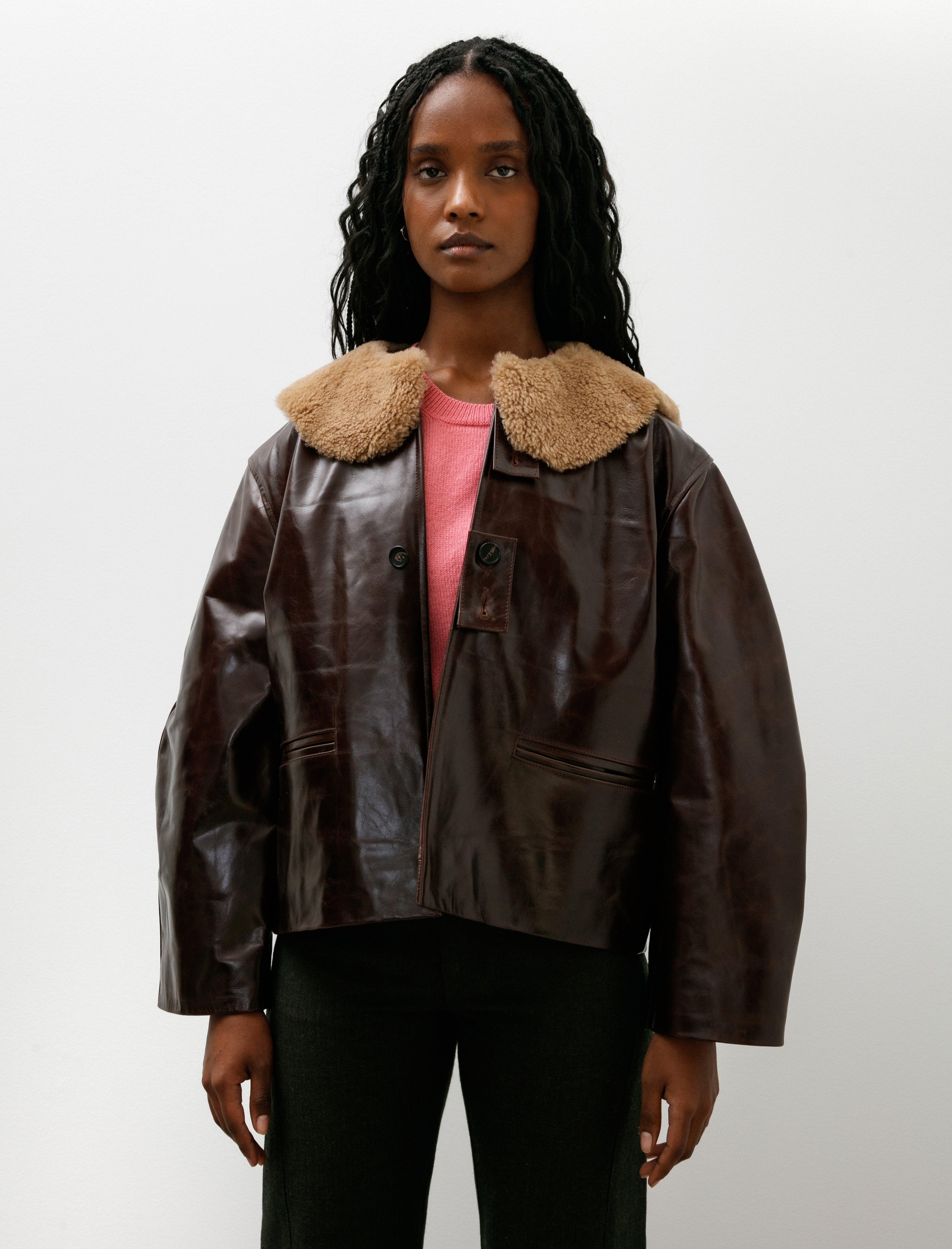 Cawley Leather Ellie Jacket with Curly Hair Collar Canada Brown