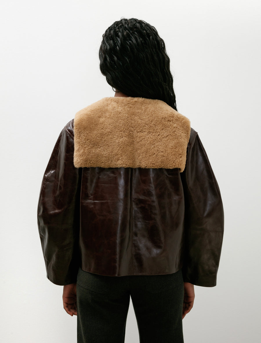 Leather Ellie Jacket with Curly Hair Collar Canada Brown - Image 6