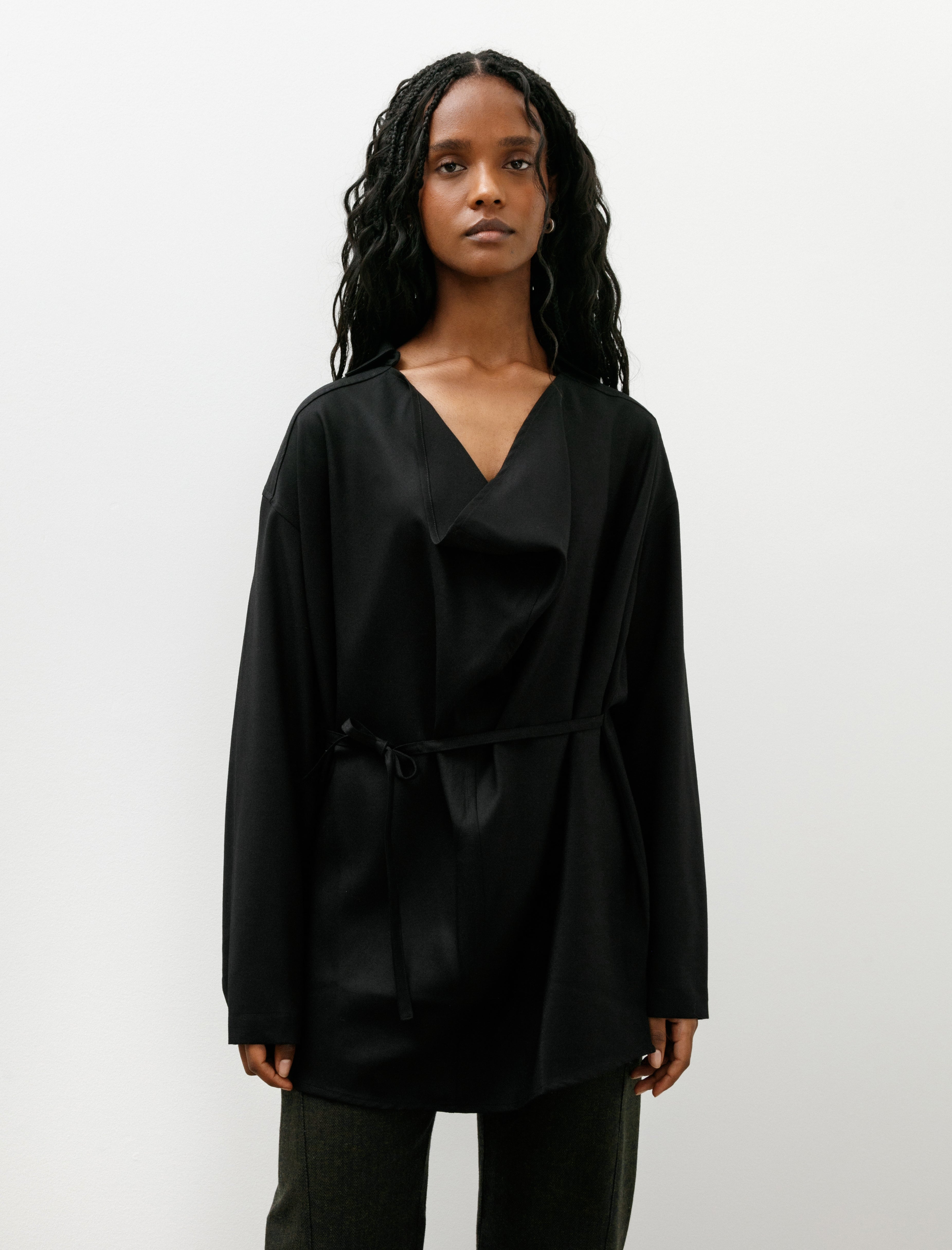 Wanze Drape Neck Shirt Wool Black