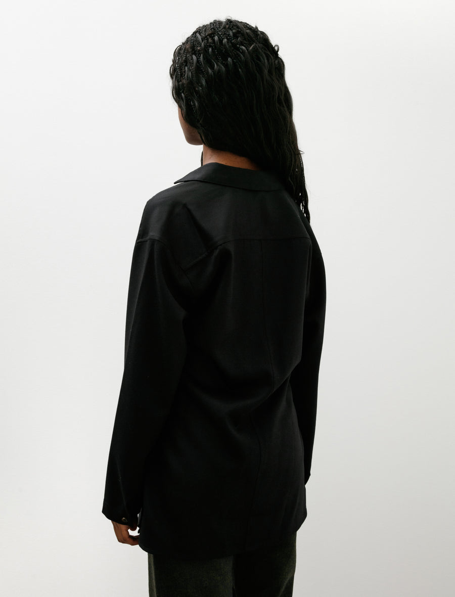 Drape Neck Shirt Wool Black - Image 4