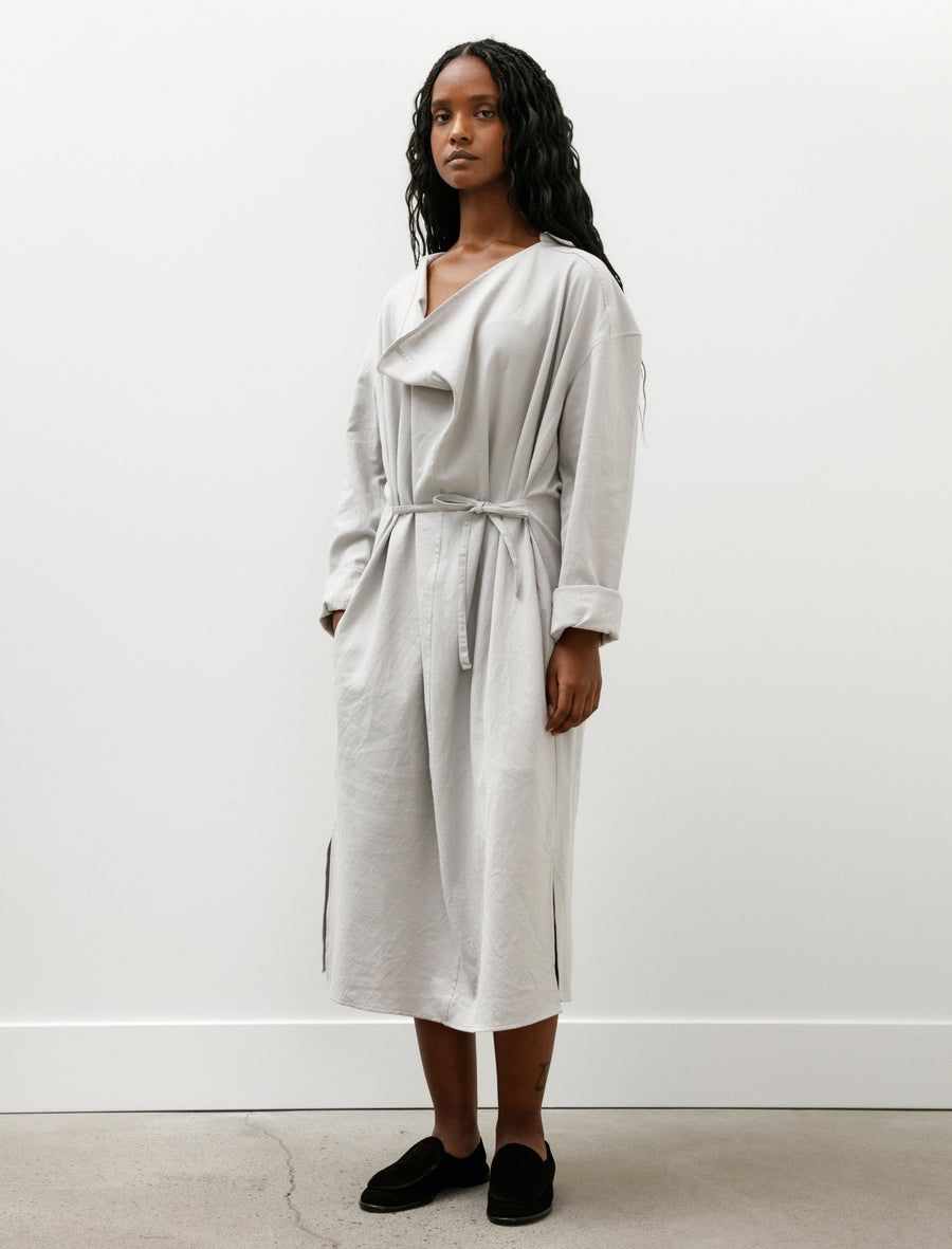 Drape Neck Shirt Dress Raw Cotton Silk Light Grey - Image 1