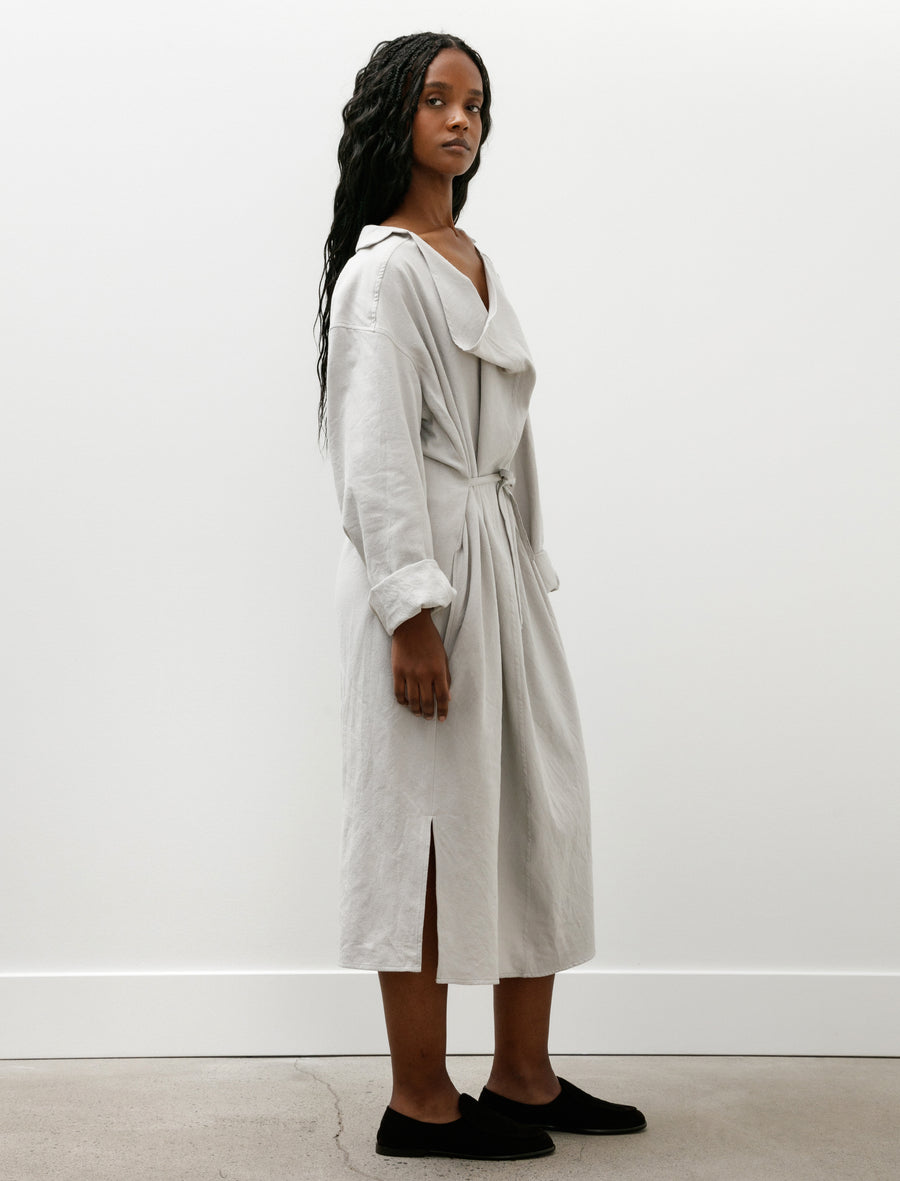 Drape Neck Shirt Dress Raw Cotton Silk Light Grey - Image 2